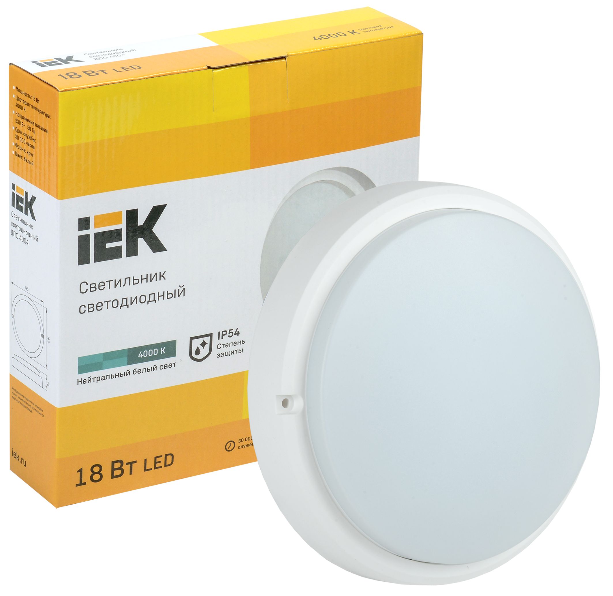            Шам LED ДПО 4004 18Вт IP54 4000K шеңбер ақ ИЭК    