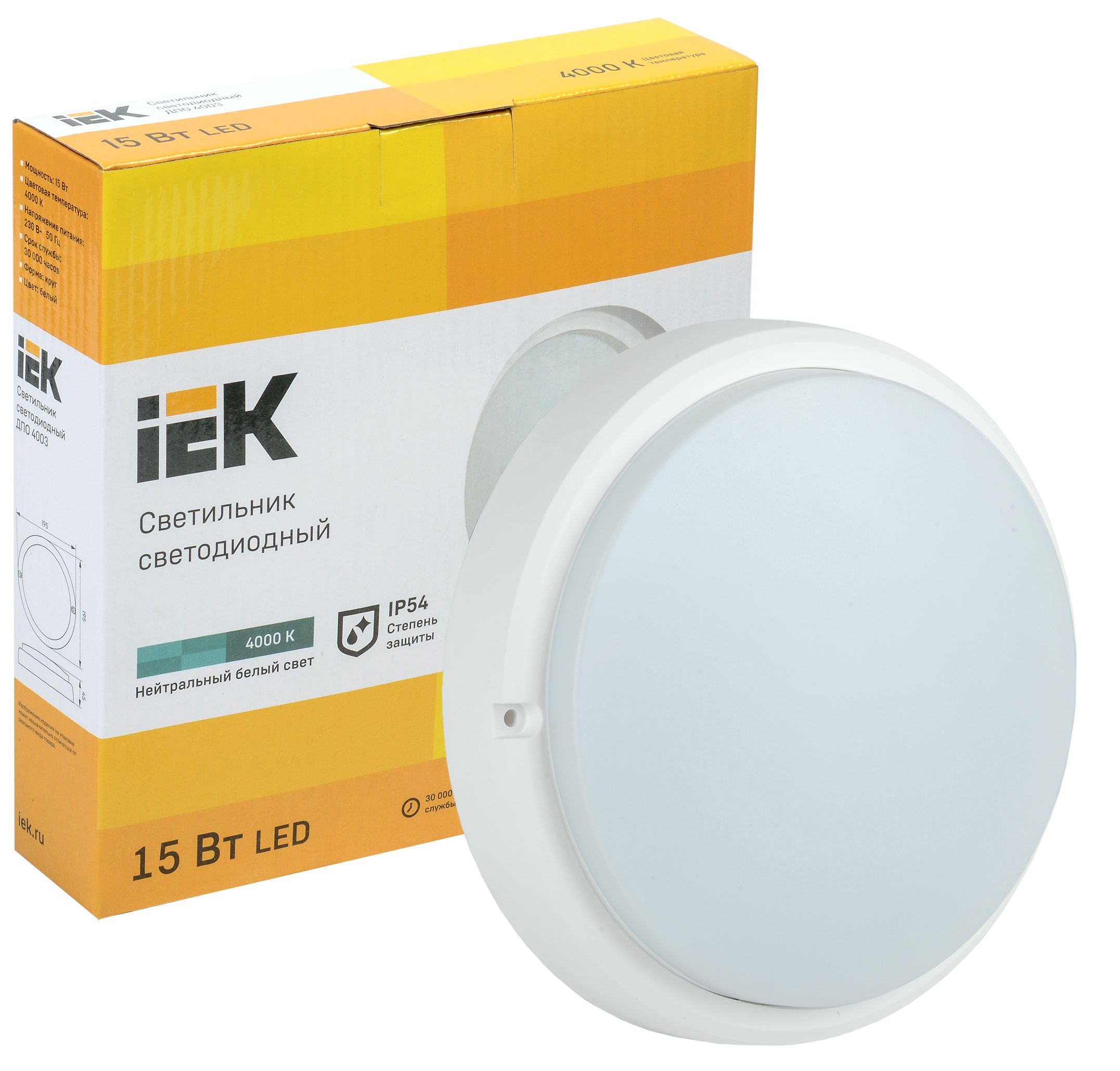             Шам LED ДПО 4003 15Вт IP54 4000K шеңбер ақ ИЭК    