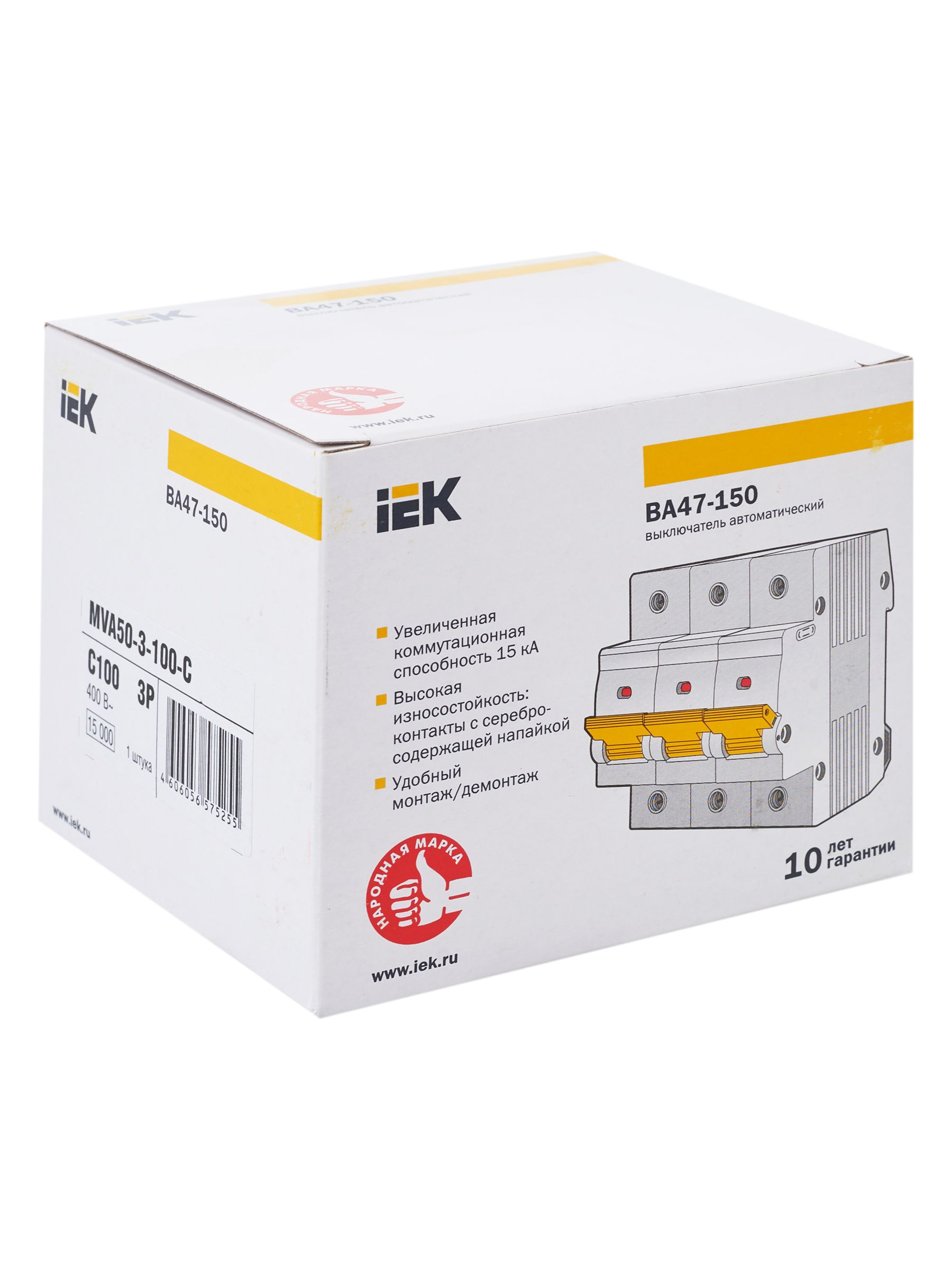             Автоматтық ажыратқыш 3Р ВА 47-150 100А 15кА сипаттама C  ИЭК    