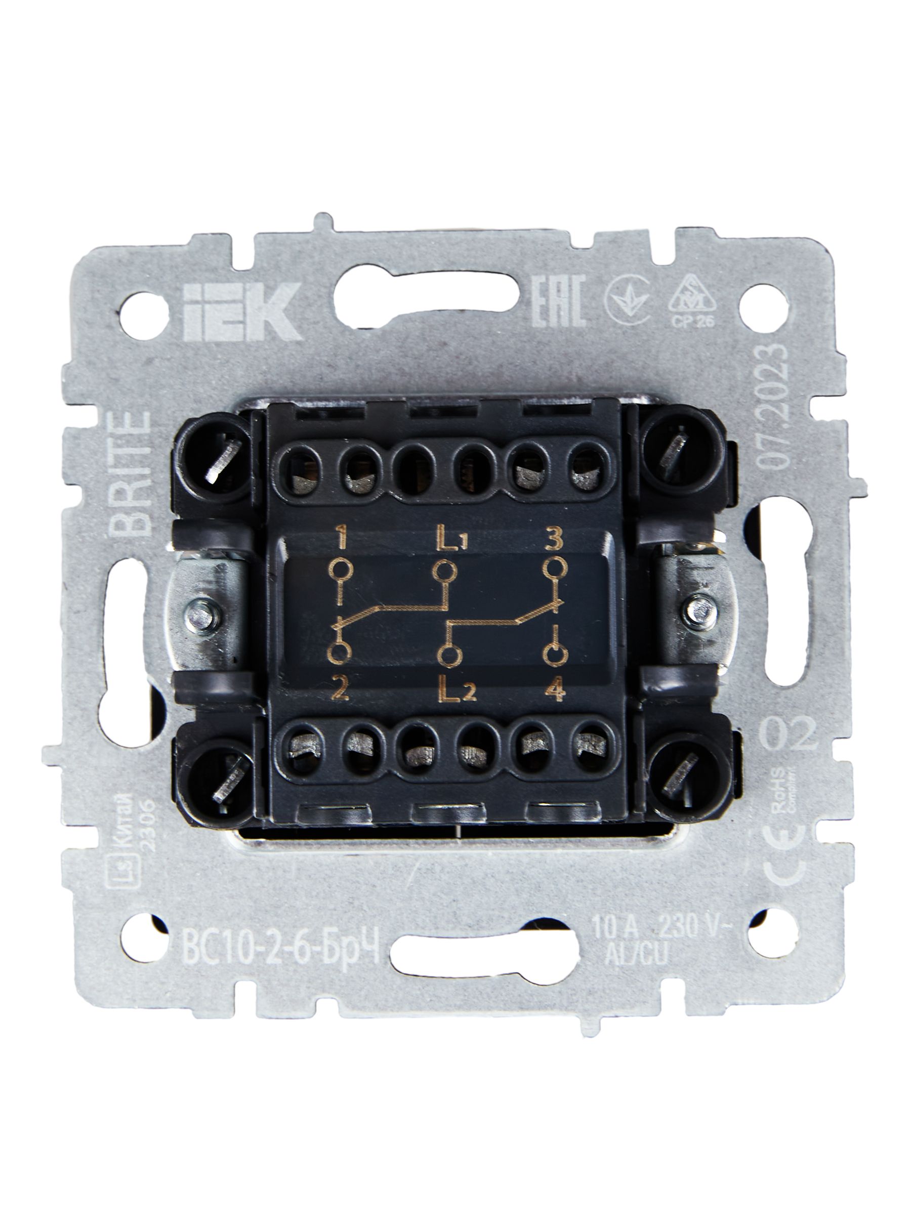             2-пернелі ажыратқыш, өтпелі 10A ВС10-2-6-БрЧ қара BRITE ИЭК    
