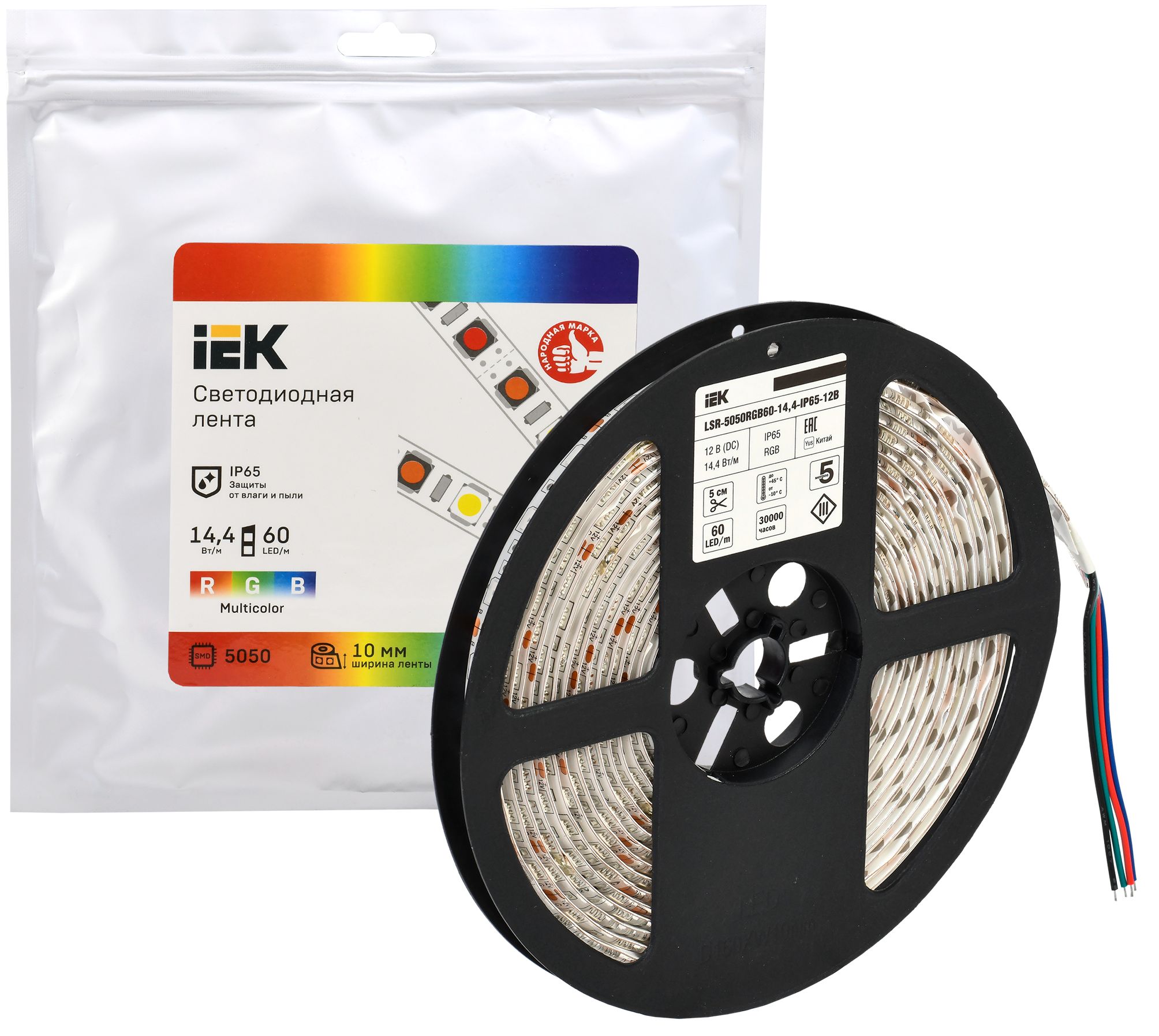             LED таспасы 5м LSR-5050RGB60-14,4-IP65-12В ИЕК    