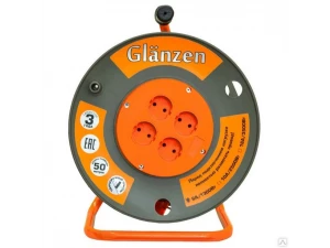 Удлинитель силовой на катушке GLANZEN 4гн. ПВС 2*0,75 арт. EB-50-001