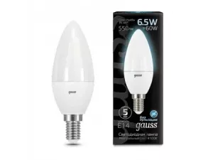 Лампа Gauss Свеча 6.5W 550lm 4100K E14 LED 1/10/100