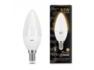 Лампа Gauss Свеча 6.5W 520lm 3000K E14 LED 1/10/100