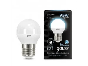 Лампа Gauss Шар 9.5W 950lm 4100K E27 LED 1/10/100