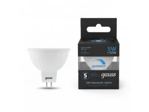 Лампа Gauss MR16 5W 530lm 6500K GU5.3 диммируемая LED 1/10/100