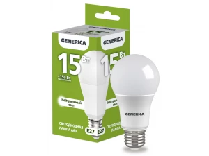 Лампа светодиодная A60 груша 15Вт 230В 4000К E27 GENERICA ИЭК
