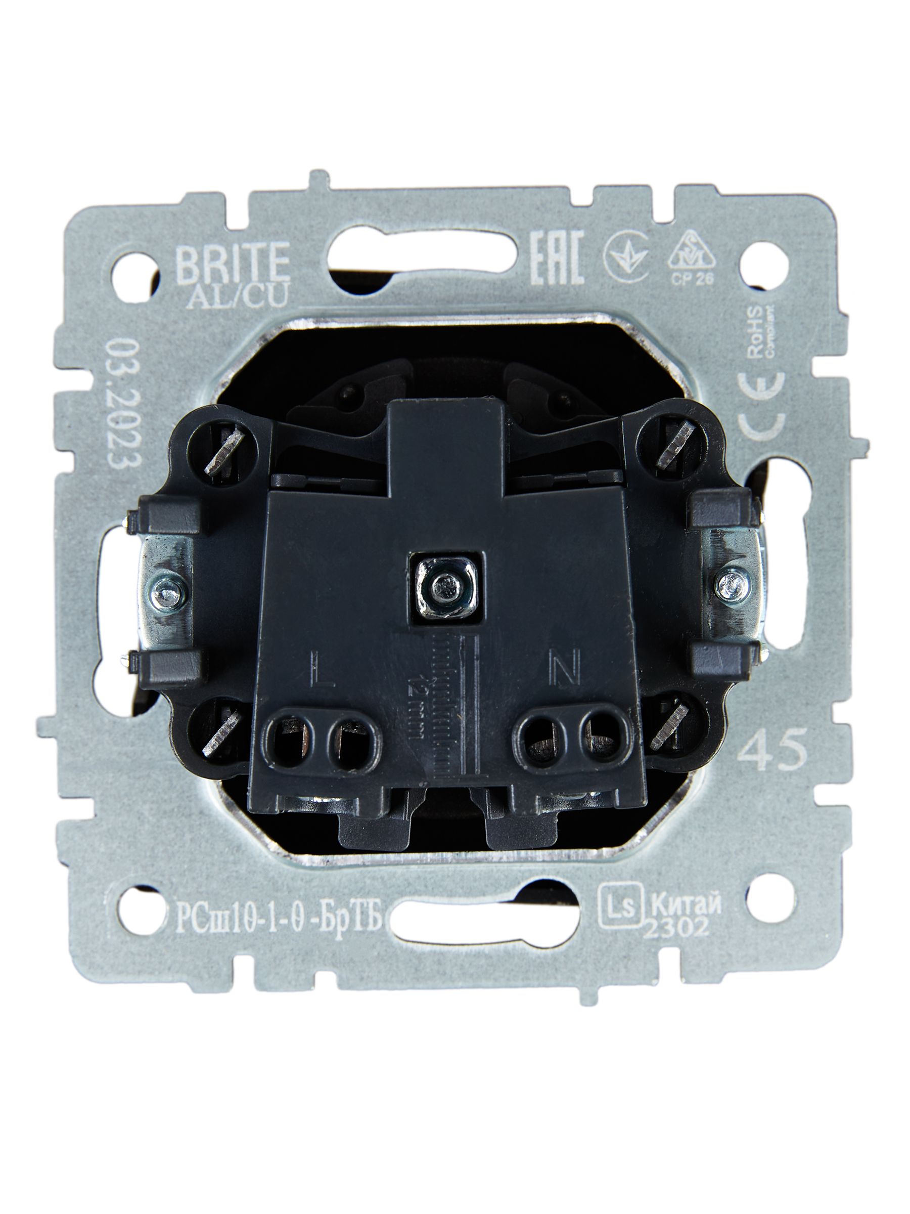             BRITE 1 ұялы жерлендірусіз перделері жоқ  розетка 10А РС10-1-0-БрТБ қара қола ИЭК    