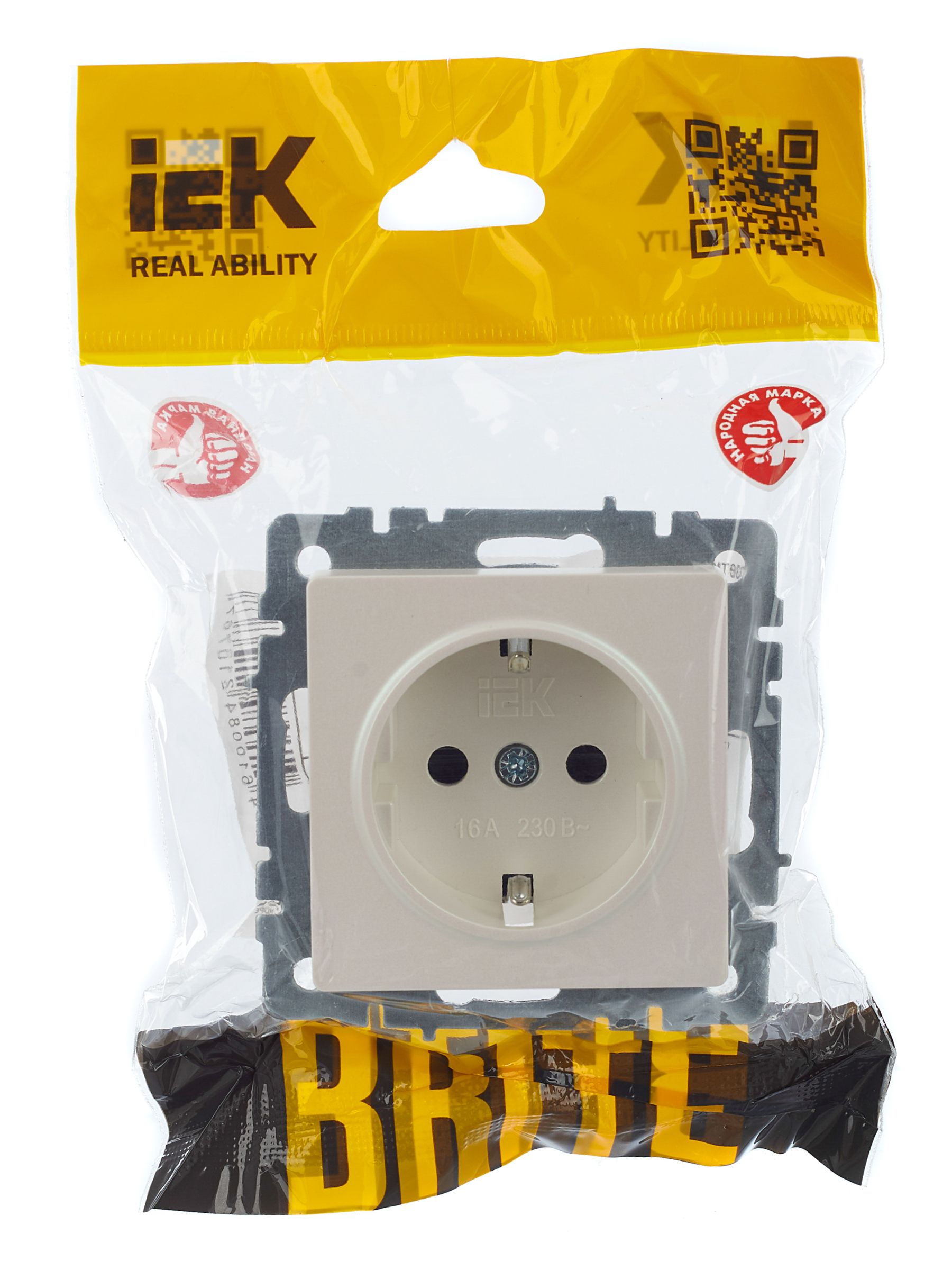             BRITE 1 ұялы жерлендірумен перделері бар розетка 16А РС14-1-0-БрЖ інжу ИЭК    