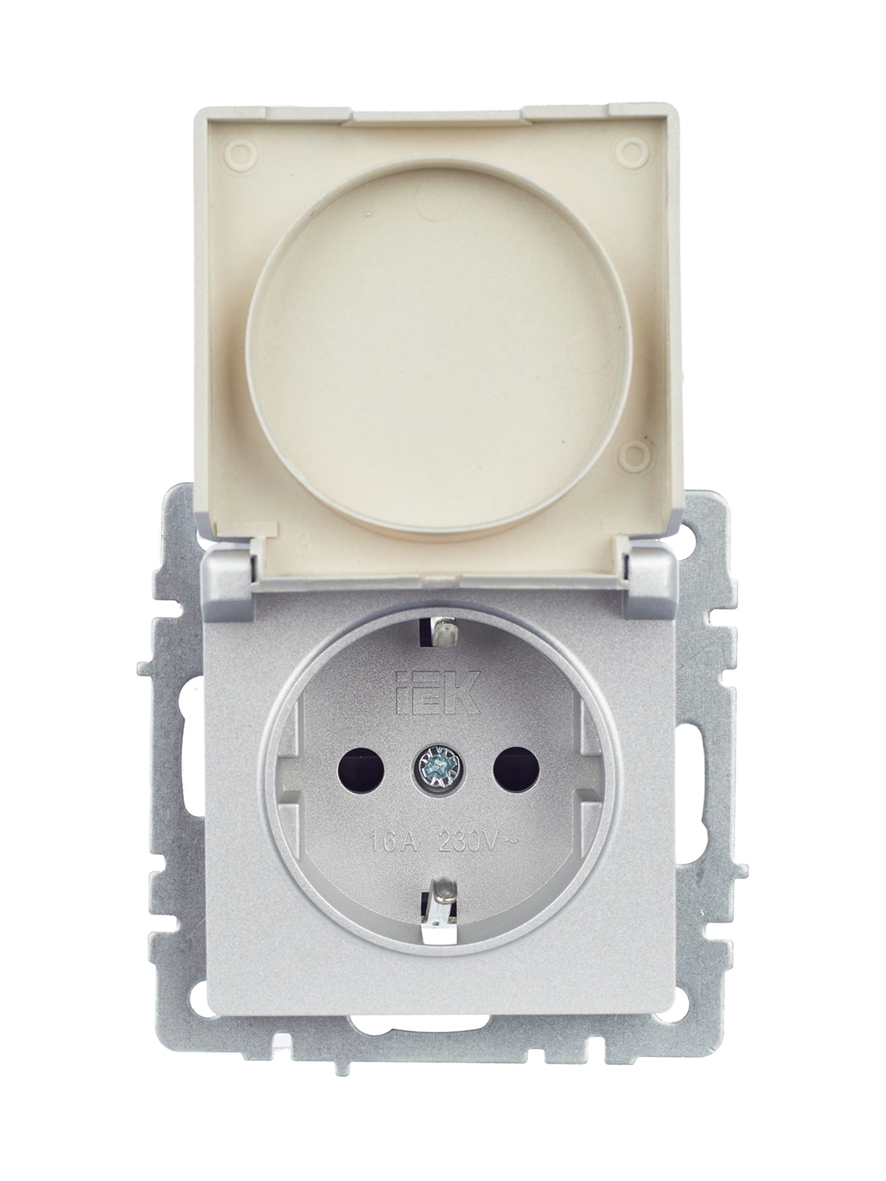             BRITE 1 ұялы жерлендірумен қақпақ мен перделері бар розетка 16А IP20 РСбш10-3-БрА алюминий ИЭК    