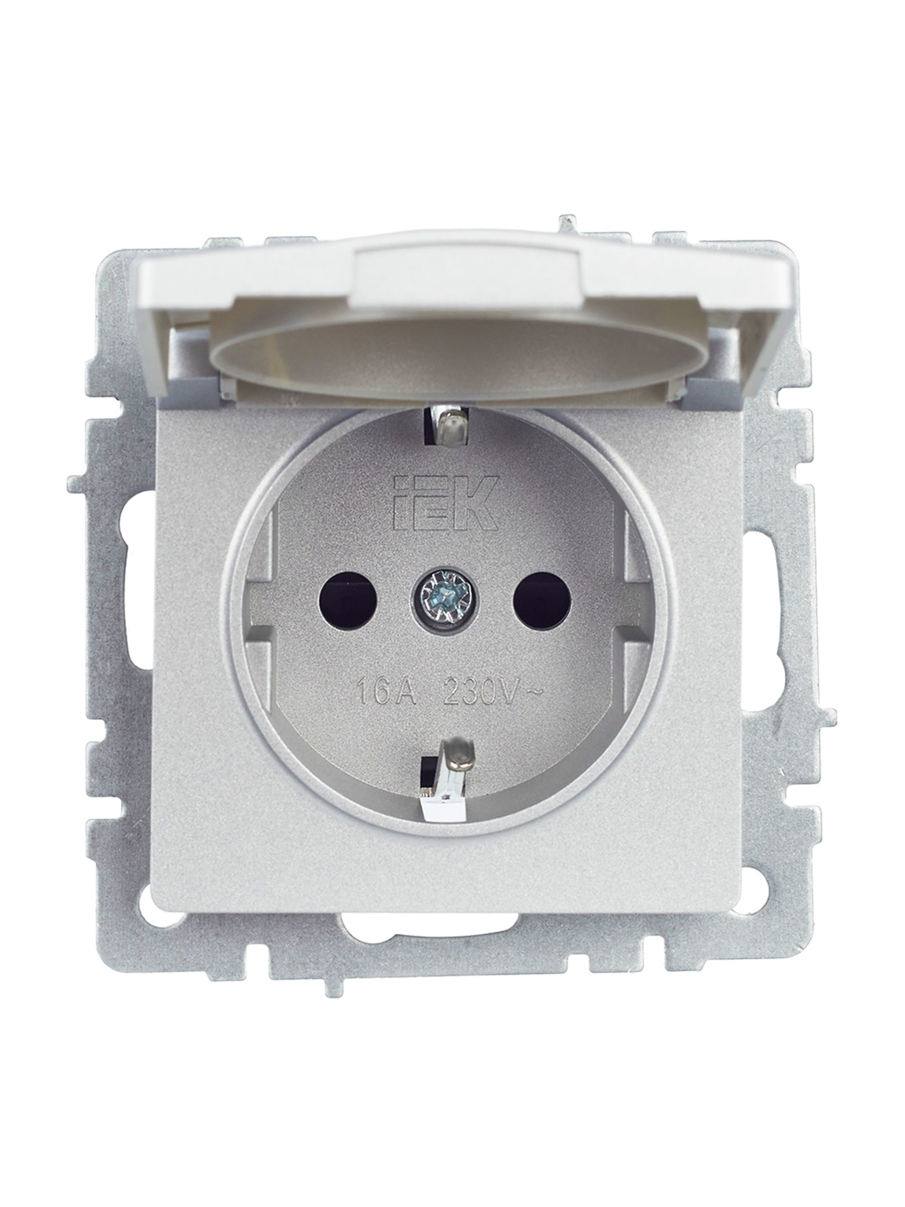             BRITE 1 ұялы жерлендірумен қақпақ мен перделері бар розетка 16А IP20 РСбш10-3-БрА алюминий ИЭК    