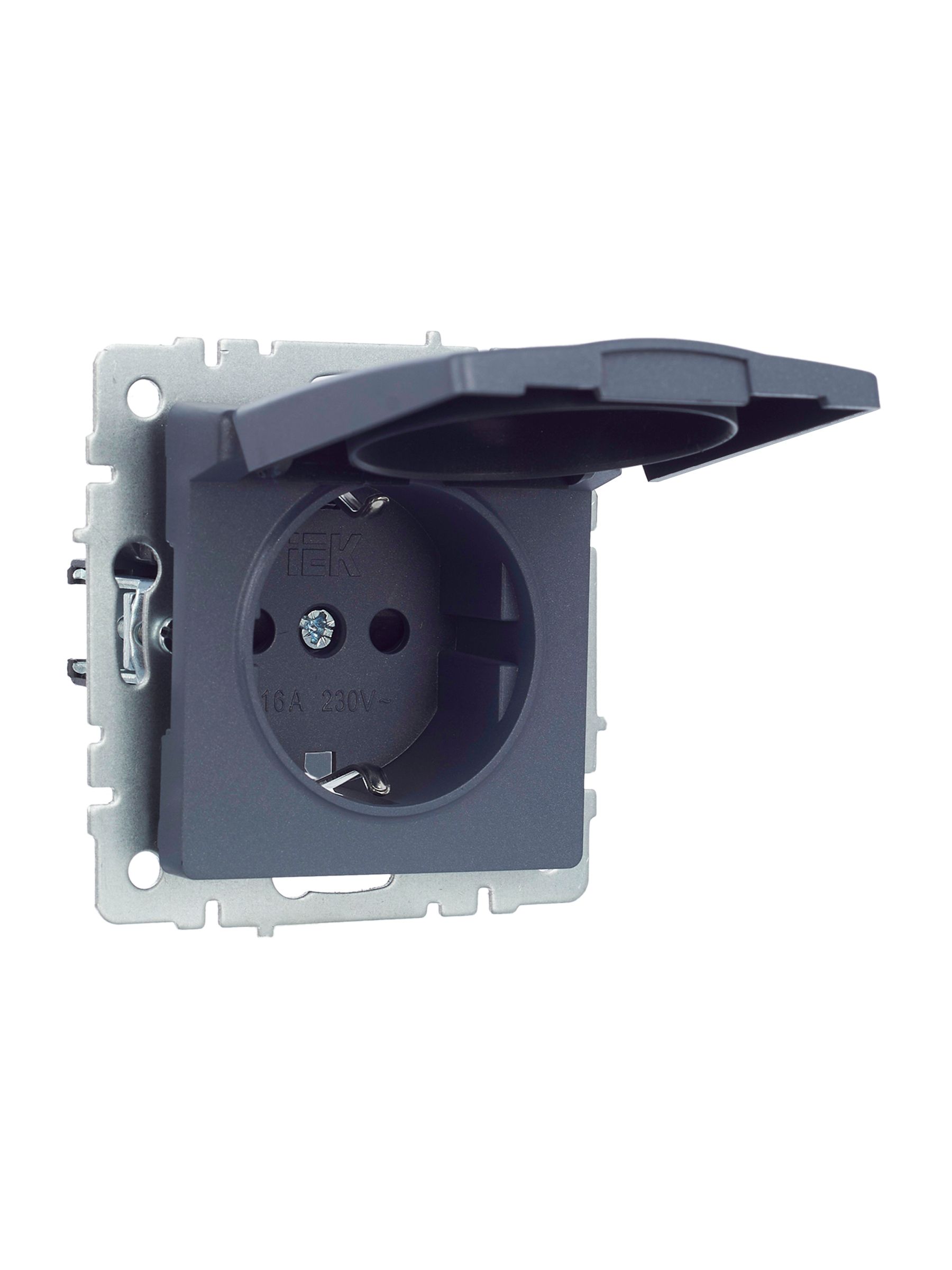             BRITE 1 ұялы жерлендірумен қақпақ мен перделері бар розетка 16А IP20 РСбш10-3-БрМ маренго ИЭК    