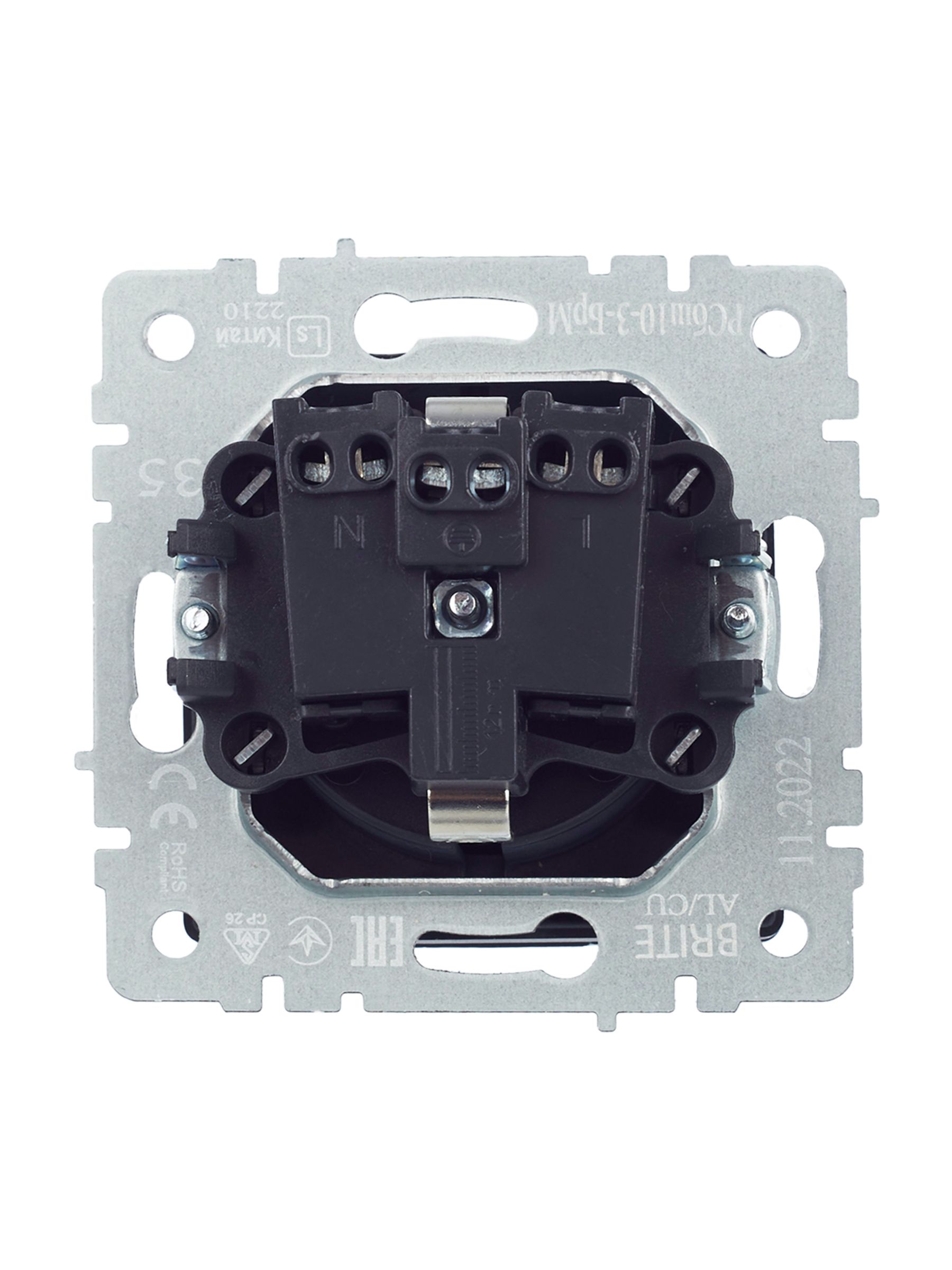             BRITE 1 ұялы жерлендірумен қақпақ мен перделері бар розетка 16А IP20 РСбш10-3-БрМ маренго ИЭК    
