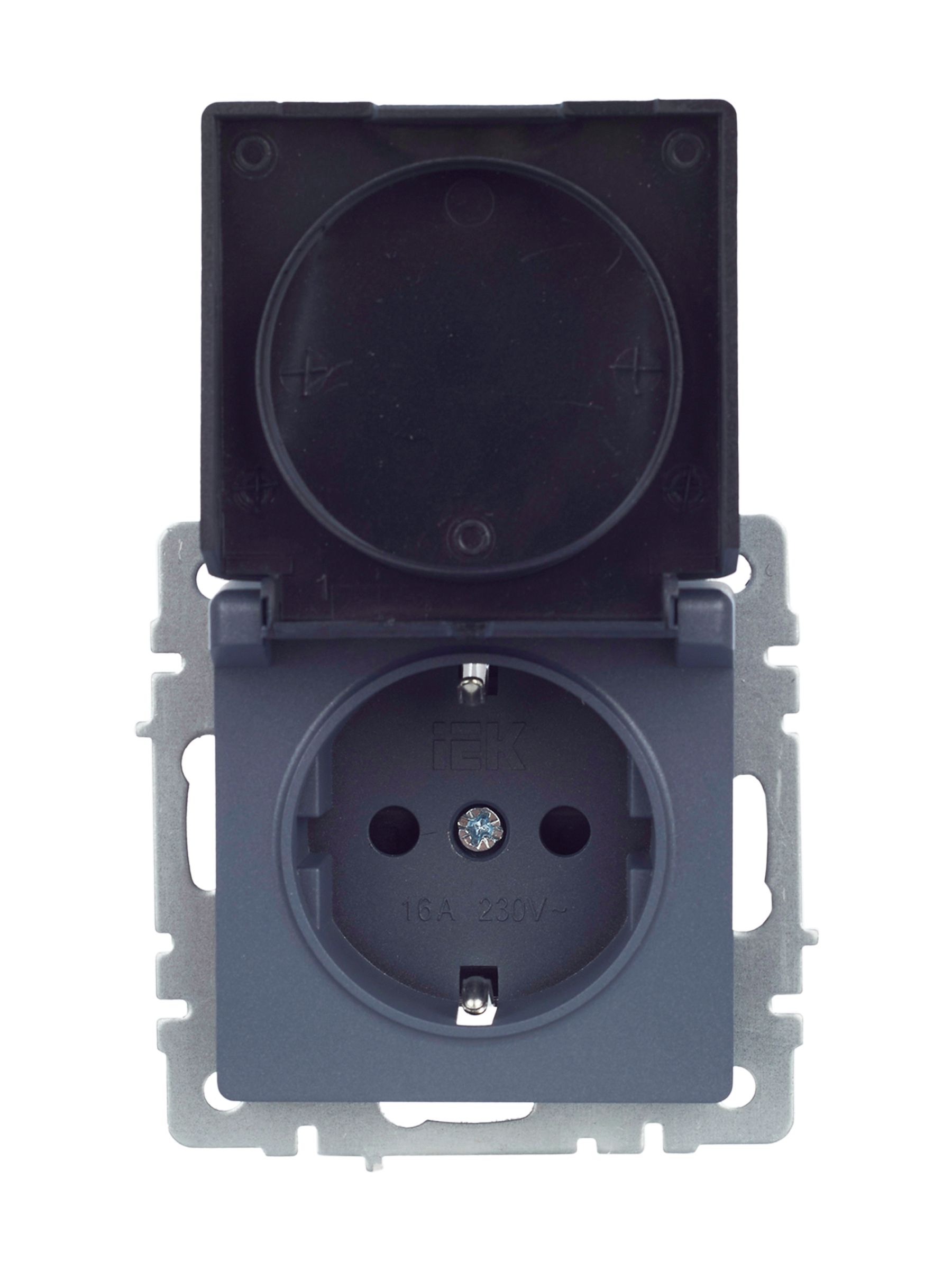             BRITE 1 ұялы жерлендірумен қақпақ мен перделері бар розетка 16А IP20 РСбш10-3-БрМ маренго ИЭК    