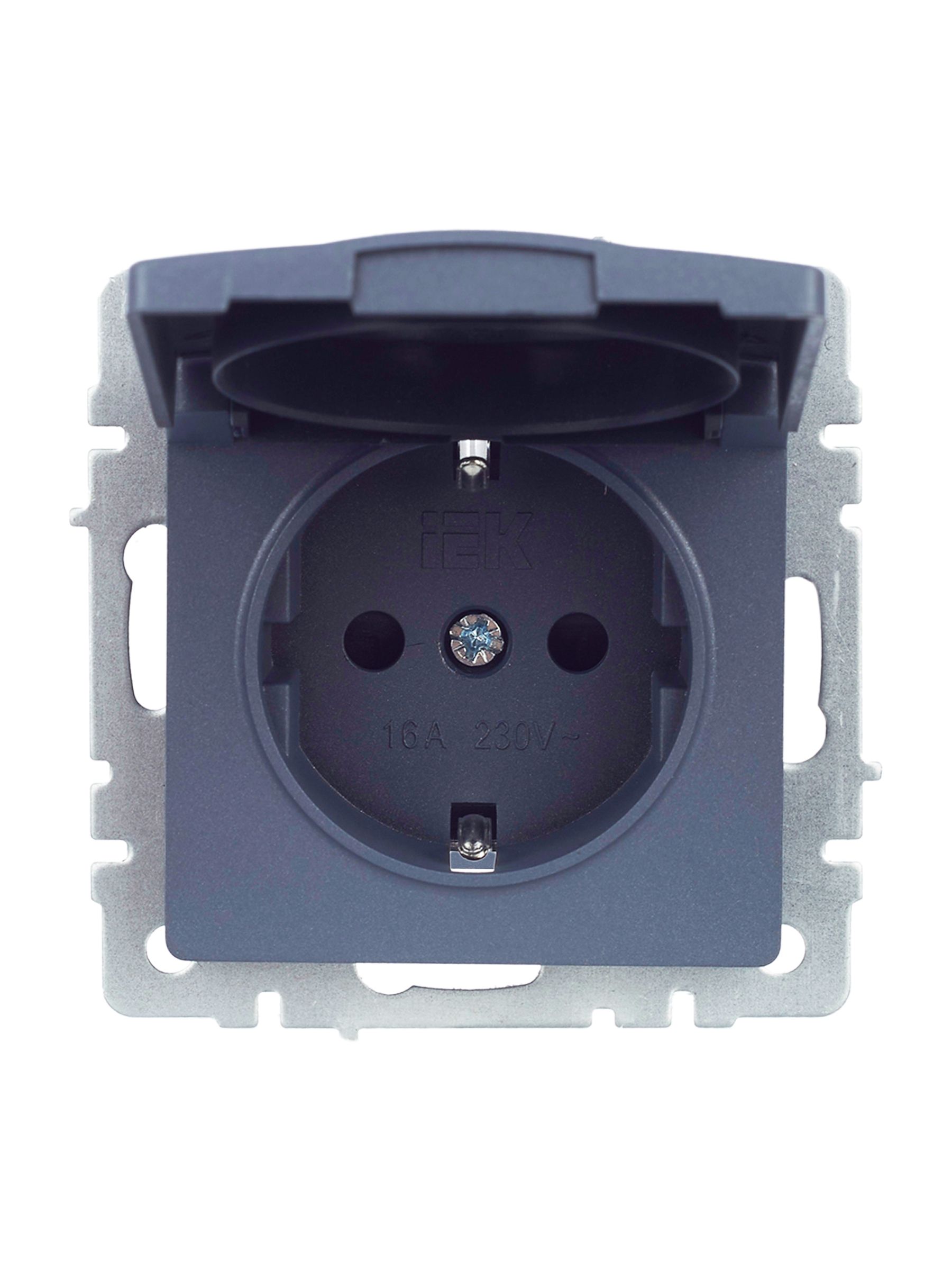             BRITE 1 ұялы жерлендірумен қақпақ мен перделері бар розетка 16А IP20 РСбш10-3-БрМ маренго ИЭК    