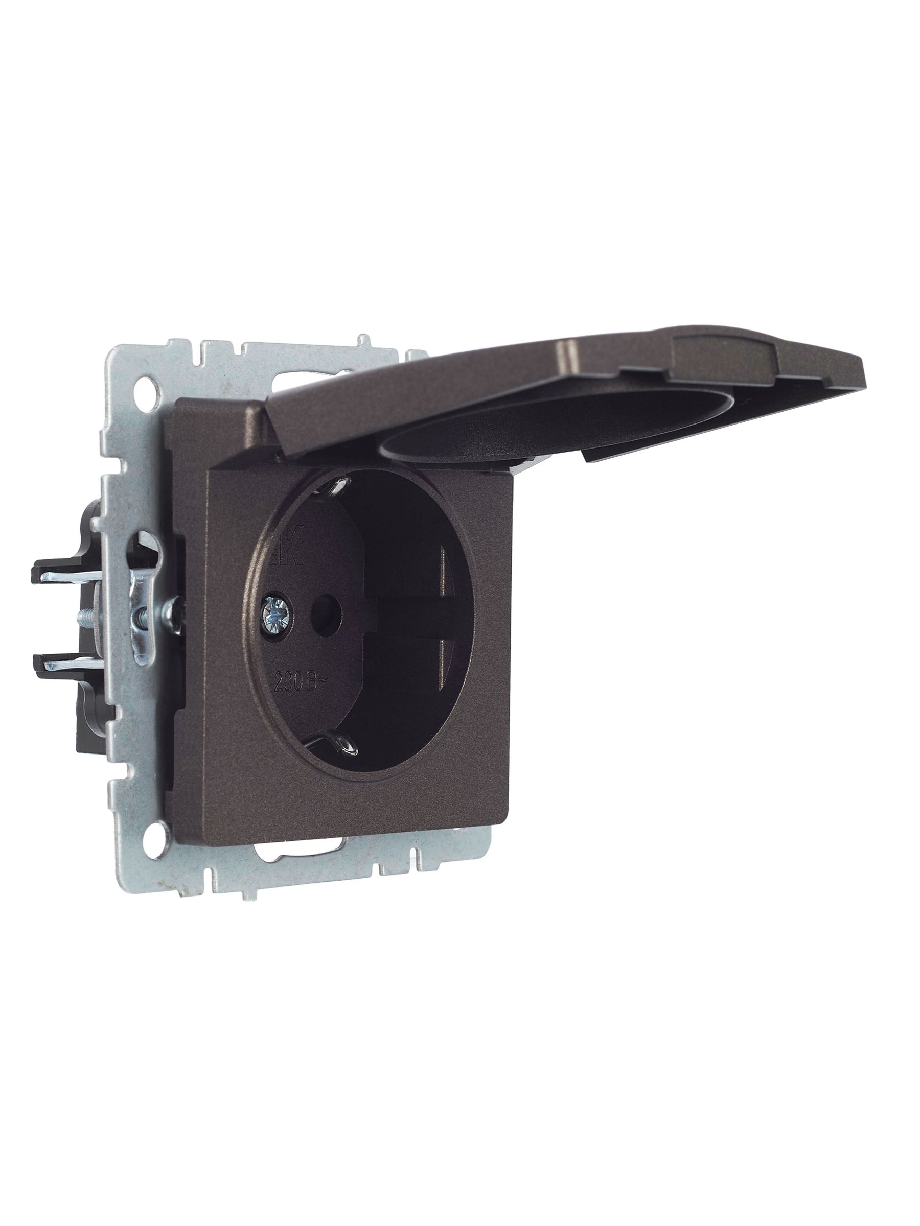             BRITE 1 ұялы жерлендірумен қақпақ мен перделері бар розетка 16А IP20 РСбш10-3-БрТБ қара қола ИЭК    