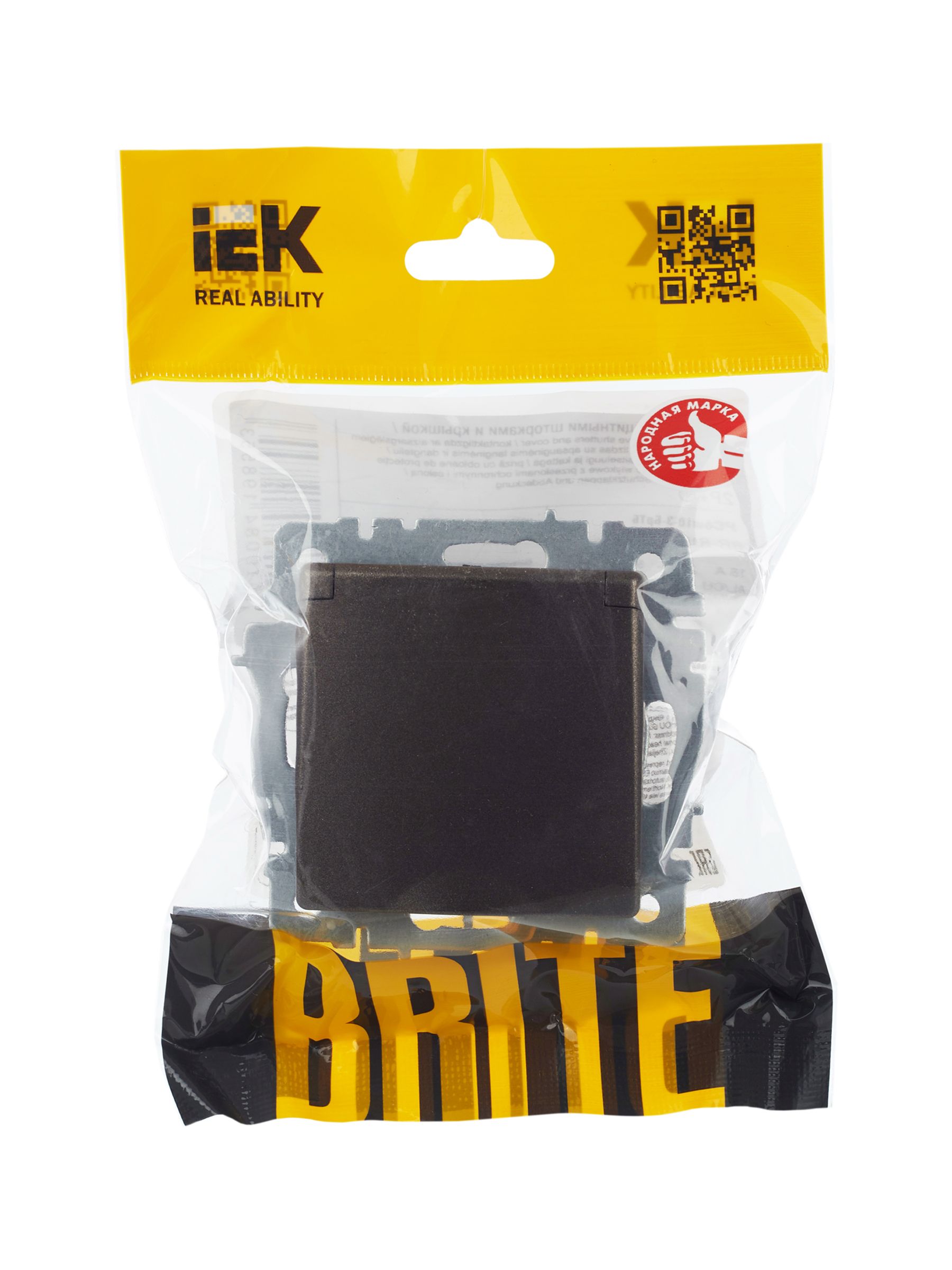             BRITE 1 ұялы жерлендірумен қақпақ мен перделері бар розетка 16А IP20 РСбш10-3-БрТБ қара қола ИЭК    