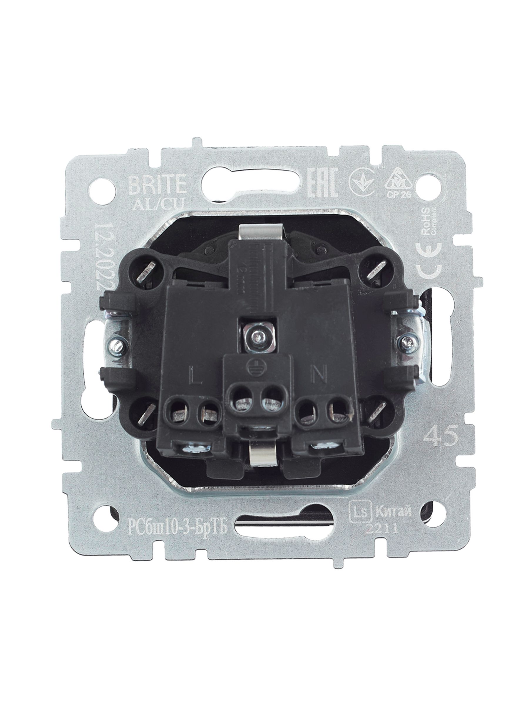             BRITE 1 ұялы жерлендірумен қақпақ мен перделері бар розетка 16А IP20 РСбш10-3-БрТБ қара қола ИЭК    