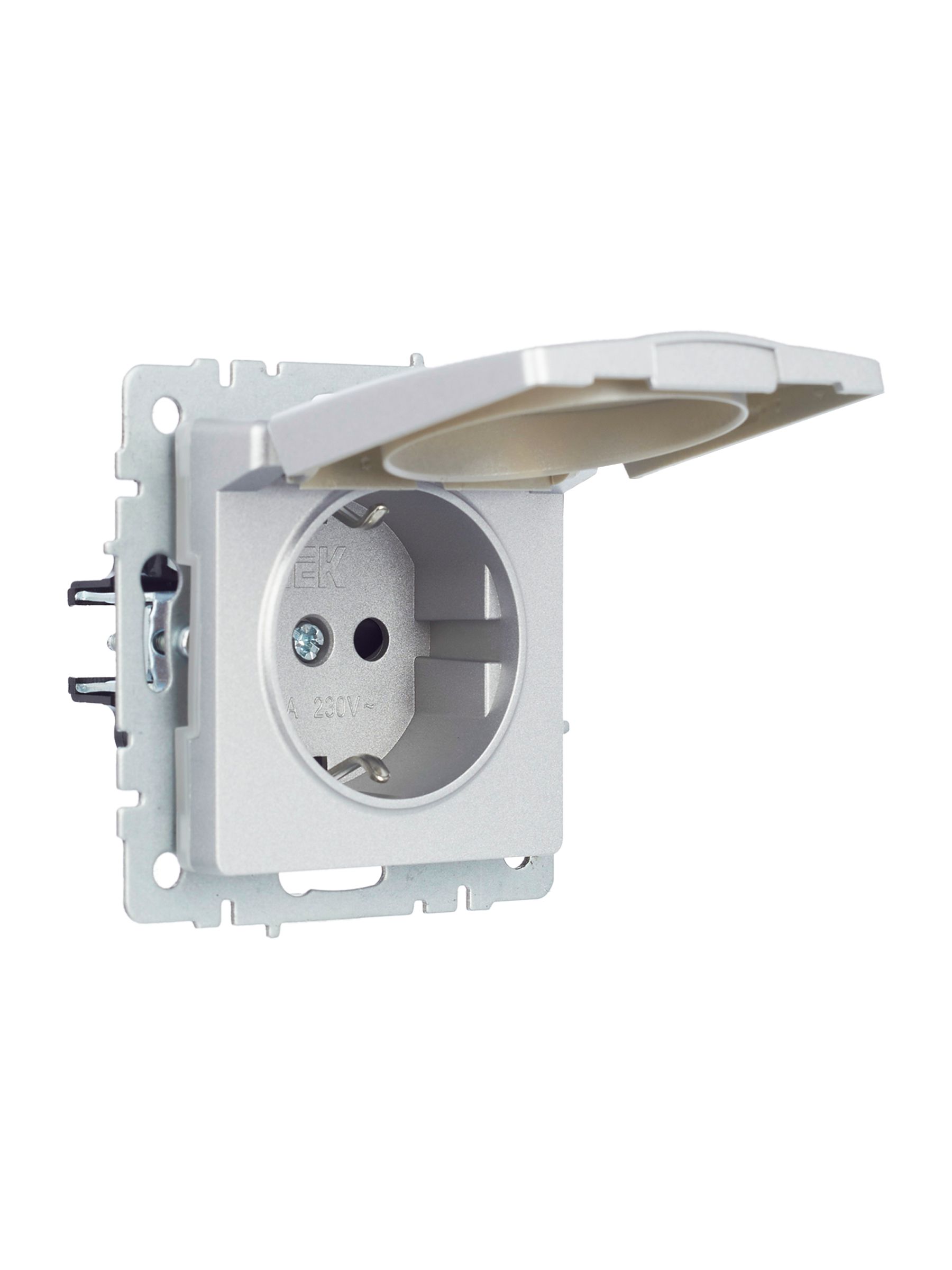             BRITE 1 ұялы жерлендірумен қақпақ мен перделері бар розетка 16А IP44 РСбш10-3-44-БрА алюминий ИЭК    