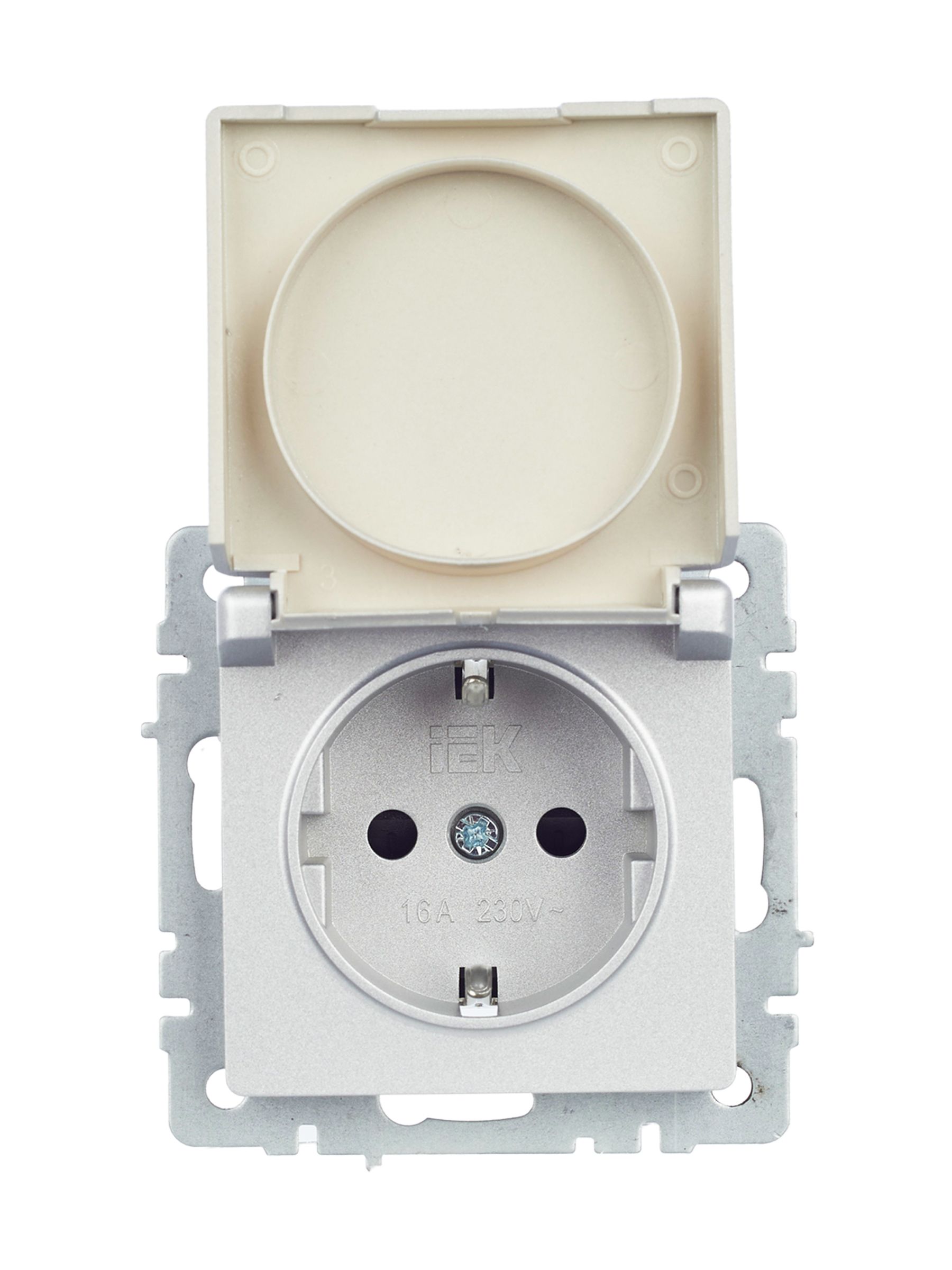             BRITE 1 ұялы жерлендірумен қақпақ мен перделері бар розетка 16А IP44 РСбш10-3-44-БрА алюминий ИЭК    