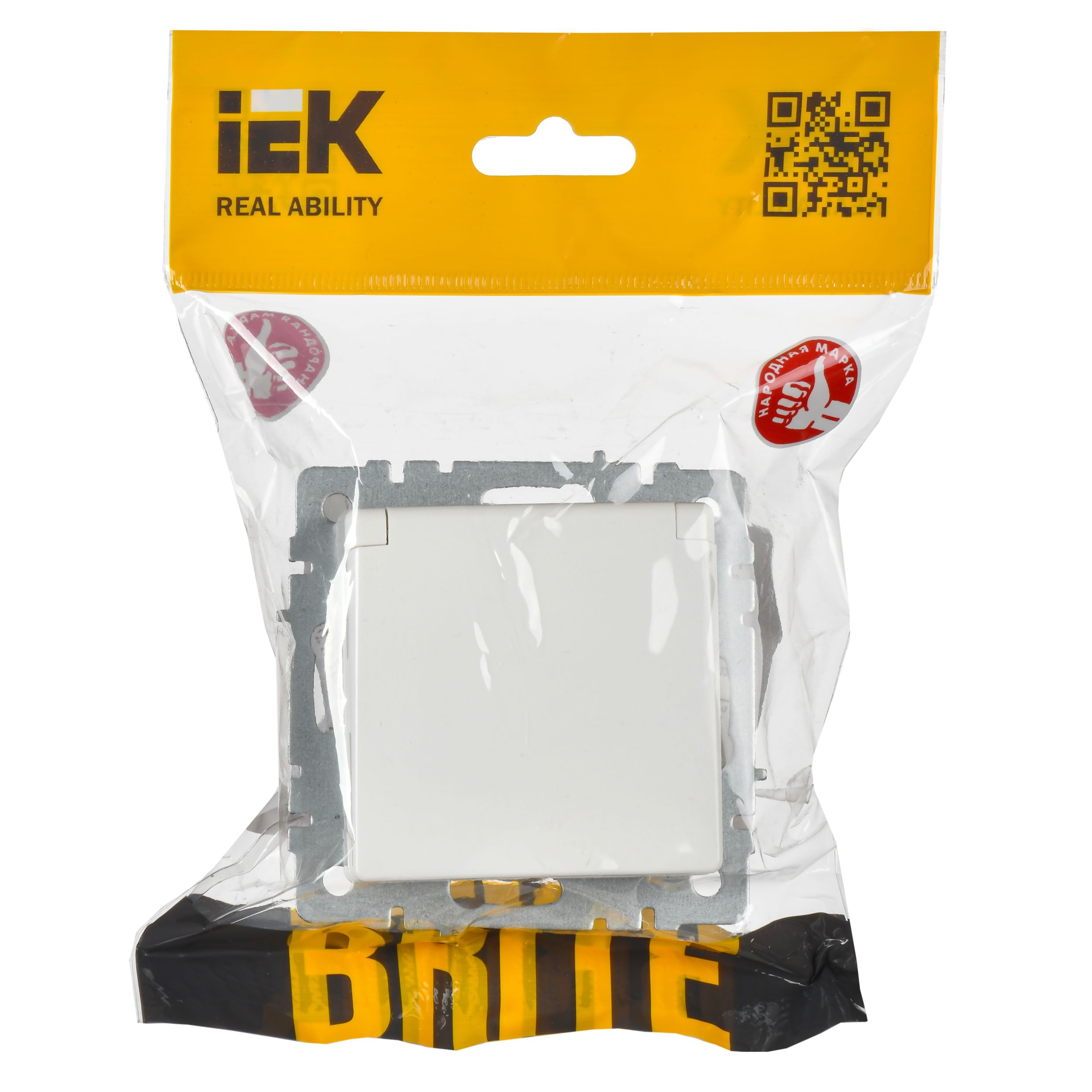             BRITE 1 ұялы жерлендірумен қақпақ мен перделері бар розетка 16А IP44 РСбш10-3-44-БрБ ақ ИЭК    