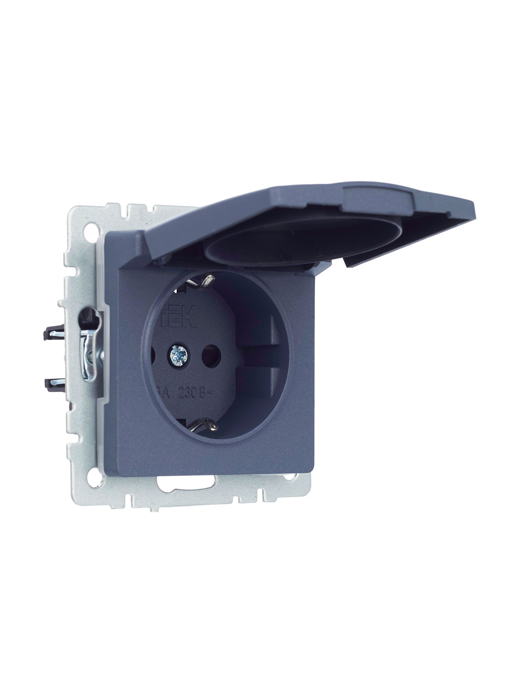             BRITE 1 ұялы жерлендірумен қақпақ мен перделері бар розетка 16А IP44 РСбш10-3-44-БрМ маренго ИЭК    