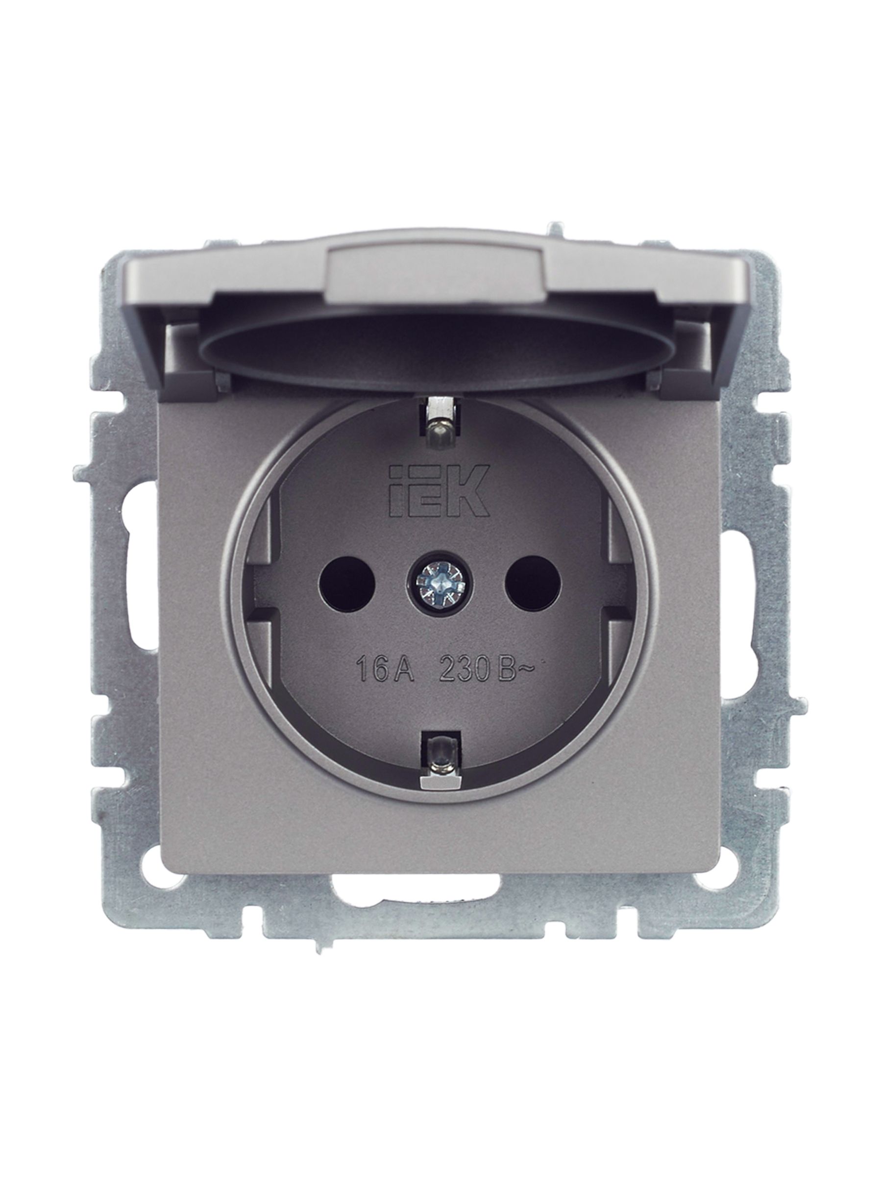             BRITE 1 ұялы жерлендірумен қақпақ мен перделері бар розетка 16А IP44 РСбш10-3-44-БрС болат    