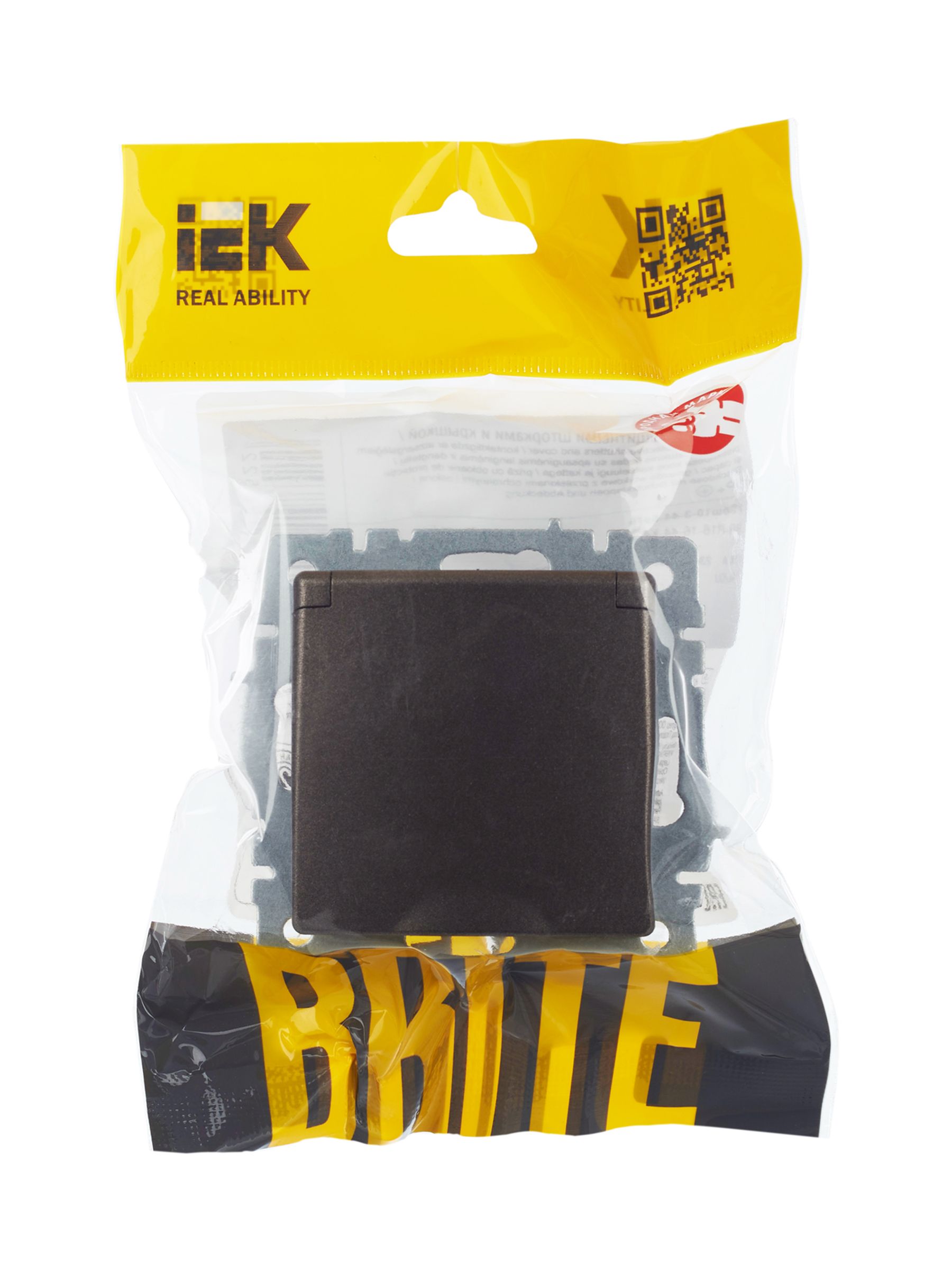             BRITE 1 ұялы жерлендірумен қақпақ мен перделері бар розетка 16А IP44 РСбш10-3-44-БрТБ қара қола ИЭК    
