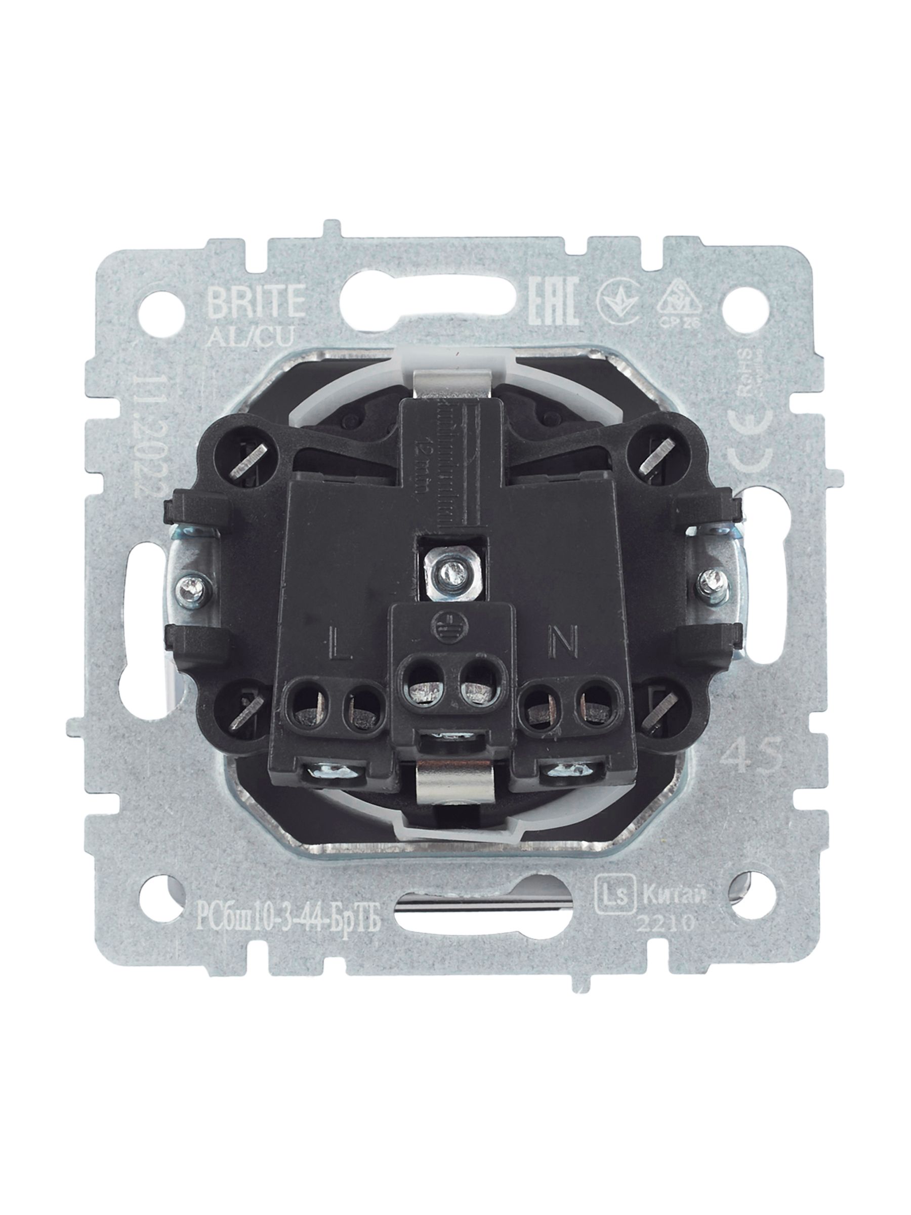             BRITE 1 ұялы жерлендірумен қақпақ мен перделері бар розетка 16А IP44 РСбш10-3-44-БрТБ қара қола ИЭК    