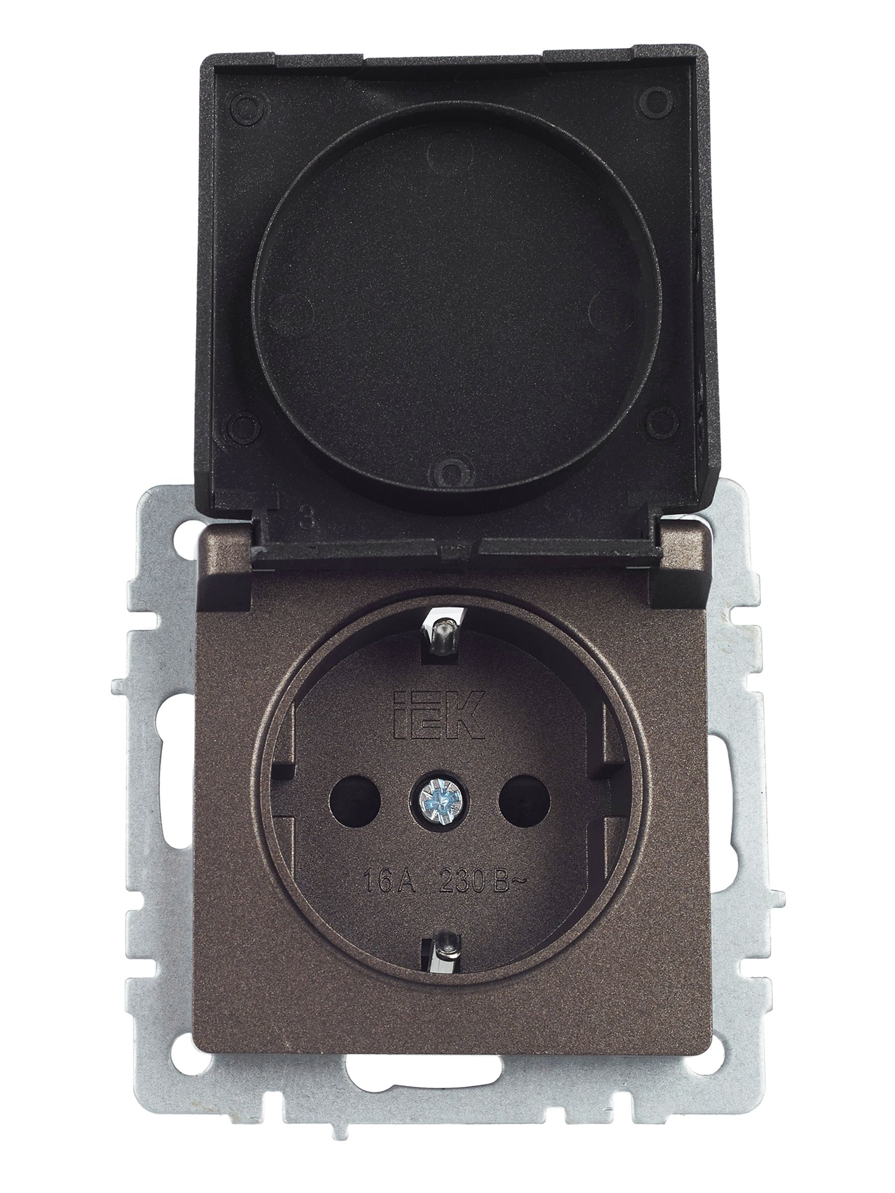             BRITE 1 ұялы жерлендірумен қақпақ мен перделері бар розетка 16А IP44 РСбш10-3-44-БрТБ қара қола ИЭК    