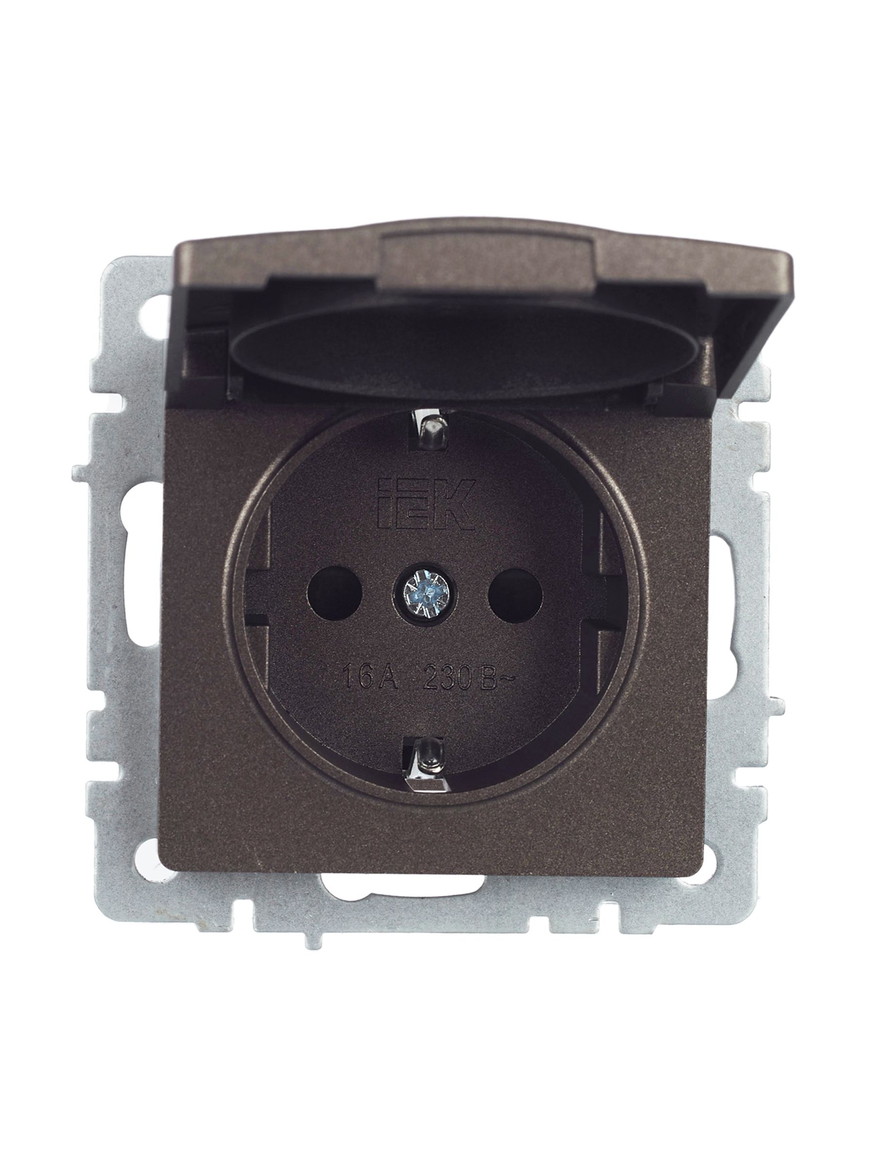             BRITE 1 ұялы жерлендірумен қақпақ мен перделері бар розетка 16А IP44 РСбш10-3-44-БрТБ қара қола ИЭК    