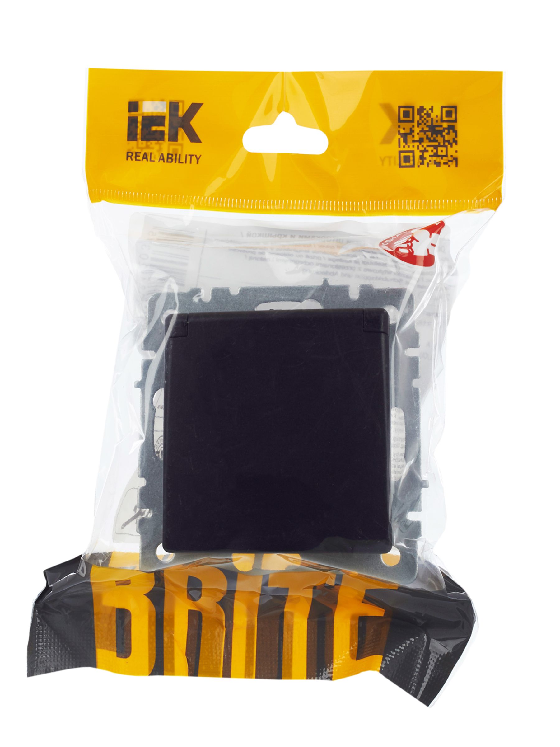             BRITE 1 ұялы жерлендірумен қақпақ мен перделері бар розетка 16А IP44 РСбш10-3-44-БрЧ қара ИЭК    