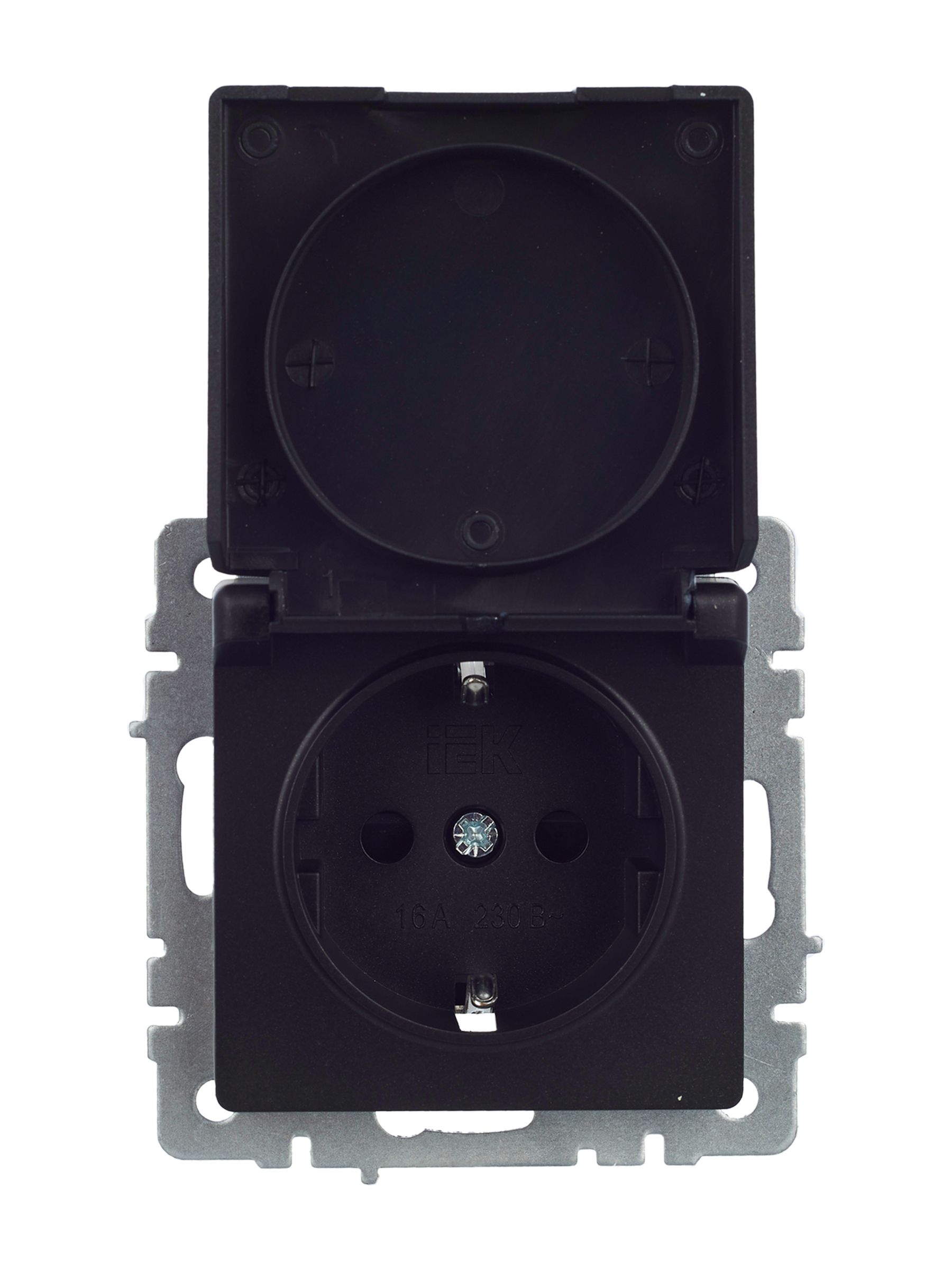            BRITE 1 ұялы жерлендірумен қақпақ мен перделері бар розетка 16А IP44 РСбш10-3-44-БрЧ қара ИЭК    