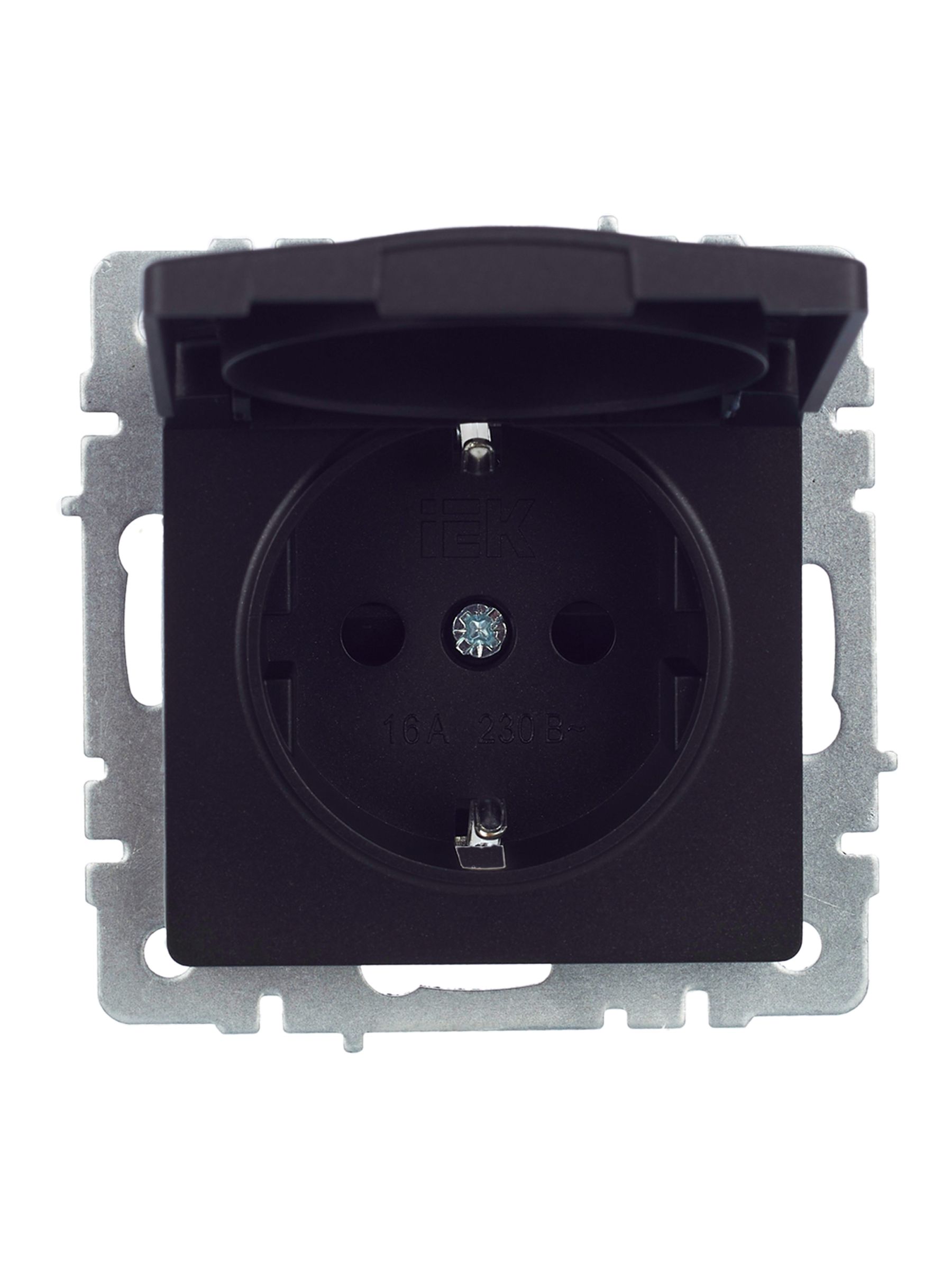             BRITE 1 ұялы жерлендірумен қақпақ мен перделері бар розетка 16А IP44 РСбш10-3-44-БрЧ қара ИЭК    