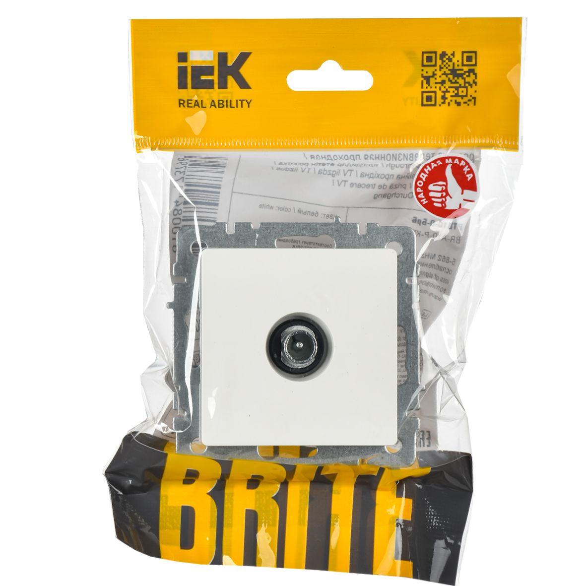             BRITE Өтпелі TV розетка РТВ10-0-БрБ ақ ИЭК    