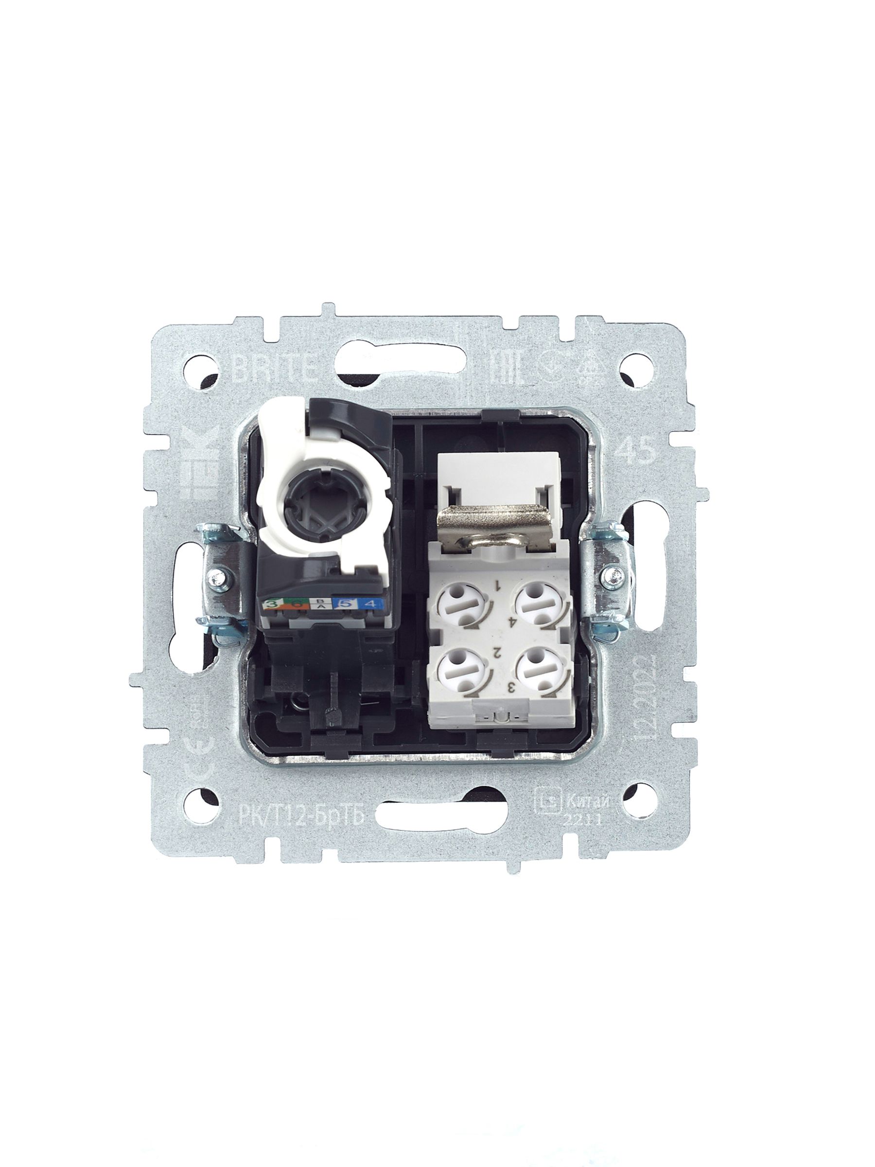             BRITE 2 ұялы розетка RJ11+RJ45 кат.5E РК/Т12-БрТБ қара қола ИЭК    