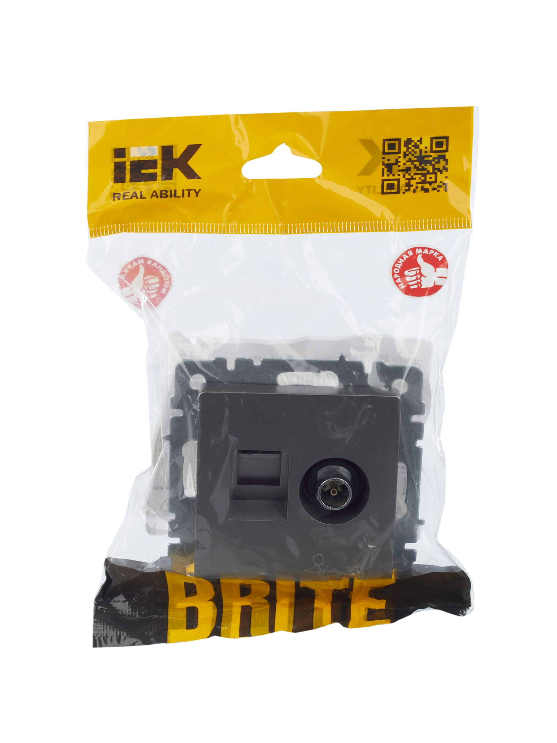             BRITE 2 ұялы розетка TV+RJ45 кат.5E РТВ/РК12-БрС болат ИЭК    