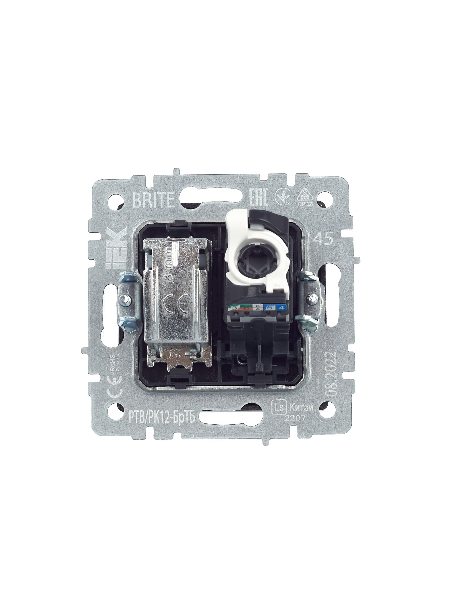             BRITE 2 ұялы розетка TV+RJ45 кат.5E РТВ/РК12-БрТБ қара қола ИЭК    