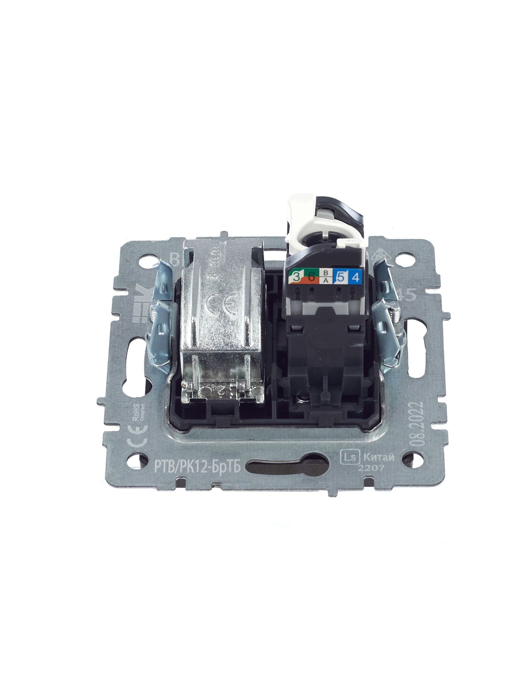             BRITE 2 ұялы розетка TV+RJ45 кат.5E РТВ/РК12-БрТБ қара қола ИЭК    