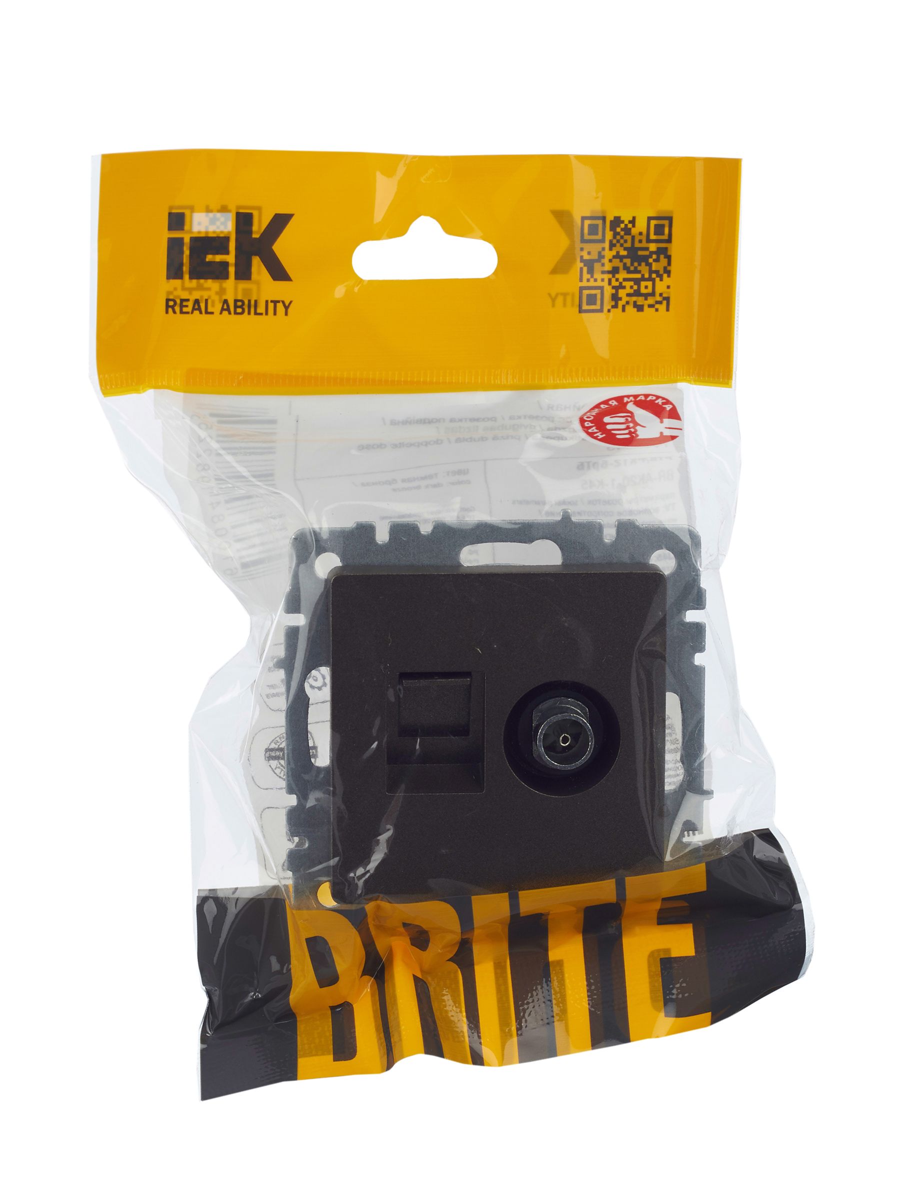             BRITE 2 ұялы розетка TV+RJ45 кат.5E РТВ/РК12-БрТБ қара қола ИЭК    
