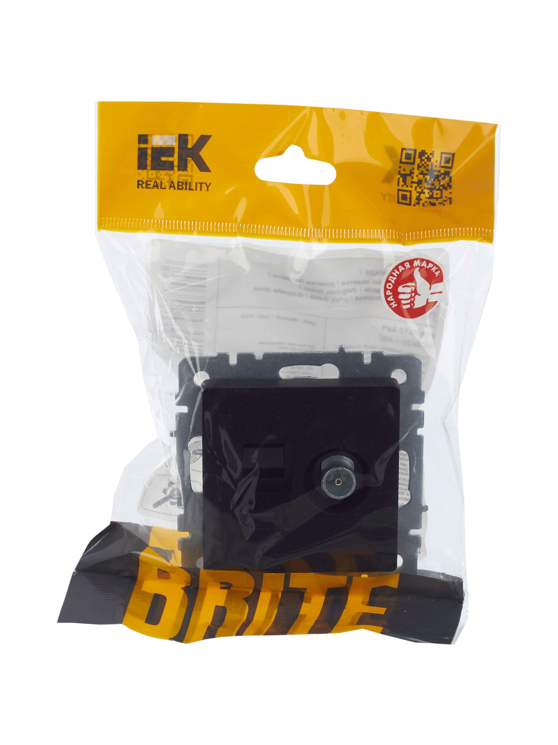             BRITE 2 ұялы розетка TV+RJ45 кат.5E РТВ/РК12-БрЧ қара ИЭК    