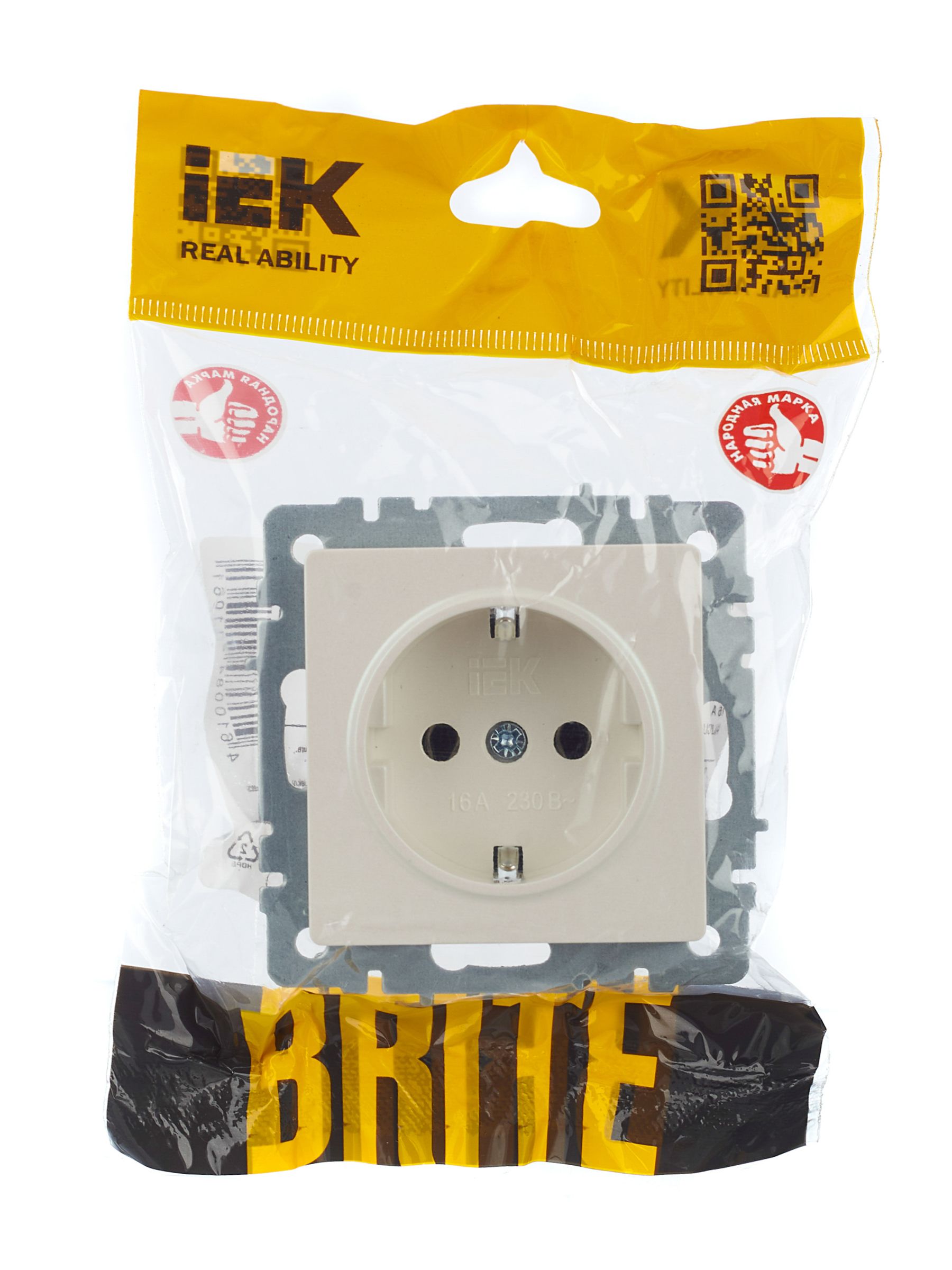             BRITE 1 ұялы жерлендірумен перделері жоқ  розетка 16А РС11-1-0-БрЖ інжу ИЭК    
