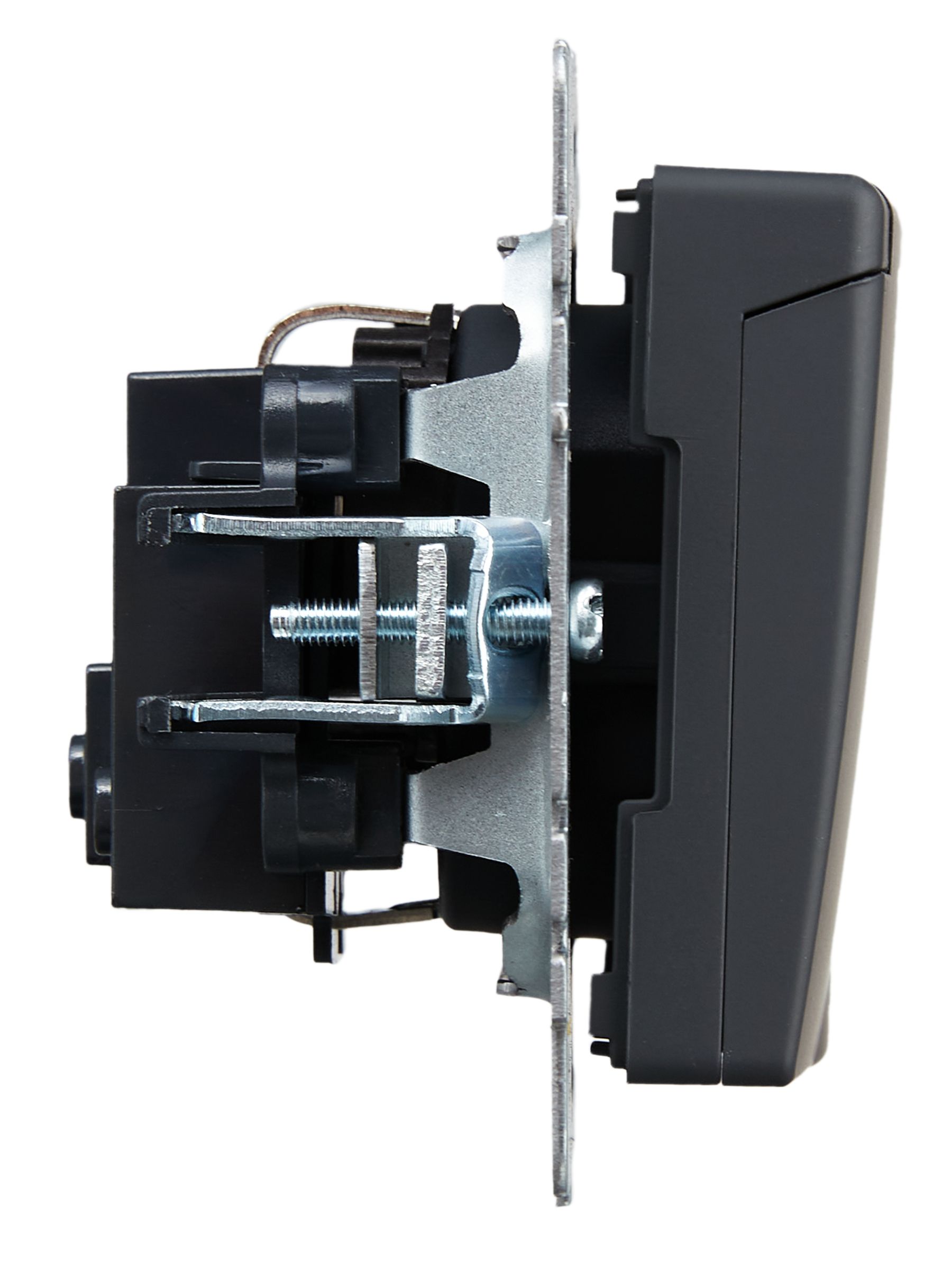             BRITE 1 ұялы жерлендірумен қақпақ мен перделері бар розетка 16А IP20 РСбш10-3-БрГ графит ИЭК    
