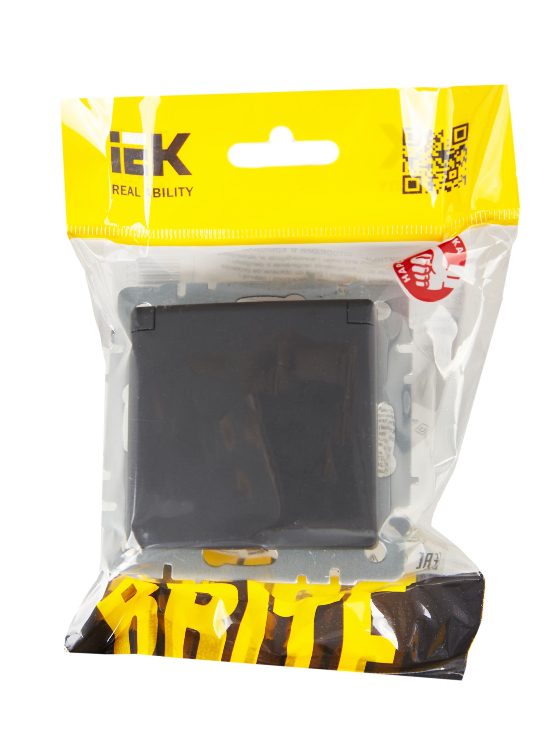             BRITE 1 ұялы жерлендірумен қақпақ мен перделері бар розетка 16А IP20 РСбш10-3-БрГ графит ИЭК    