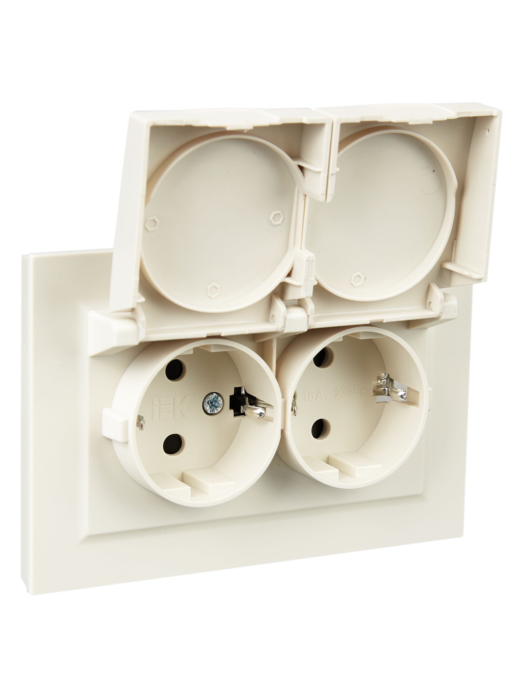             BRITE 2 ұялы қақпақ бар розетка 16А толық IP44 РСбш12-3-44-БрКр сарығыш ИЭК    