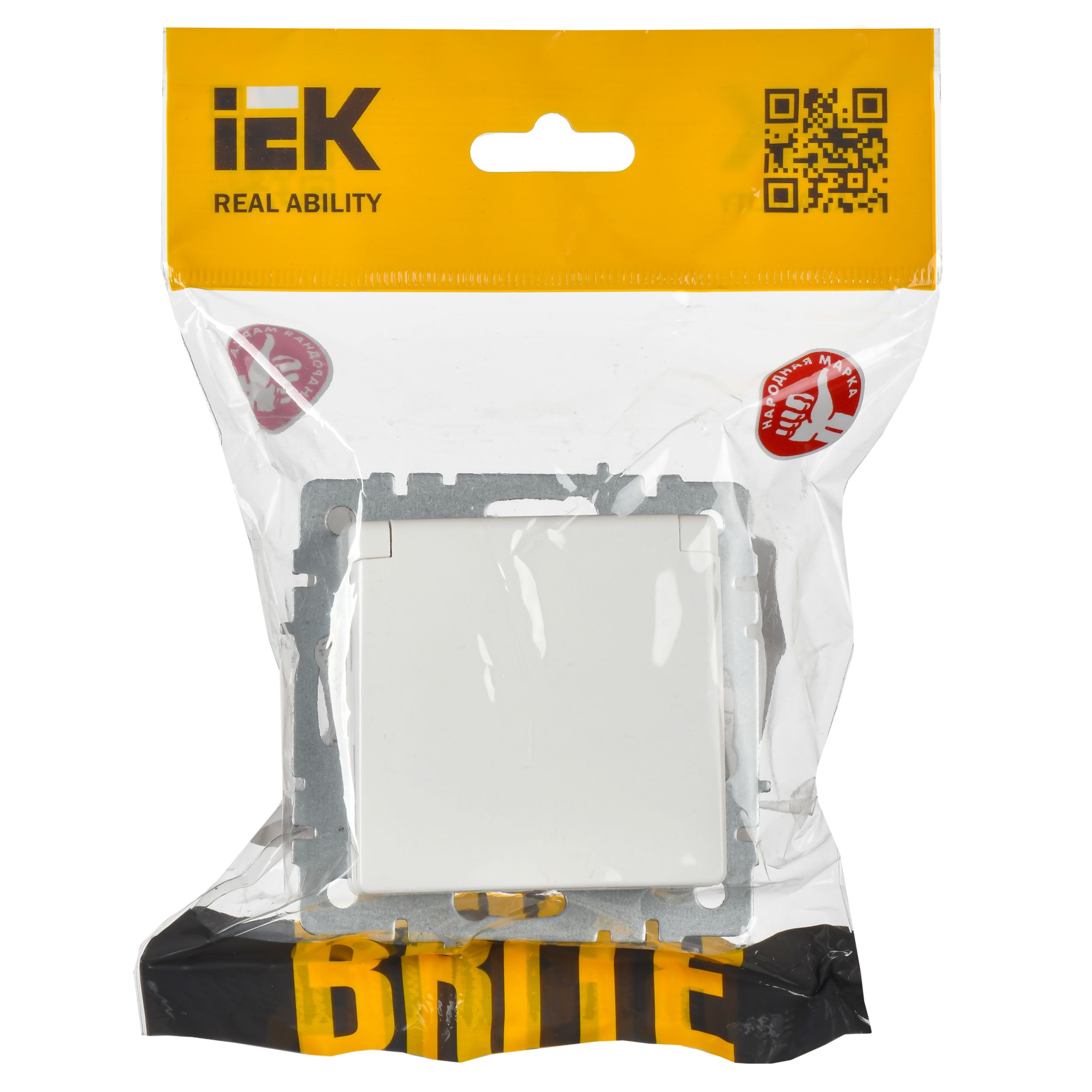             BRITE 1 ұялы жерлендірумен қақпақ мен перделері бар розетка 16А IP20 РСбш10-3-БрБ ақ ИЕК    