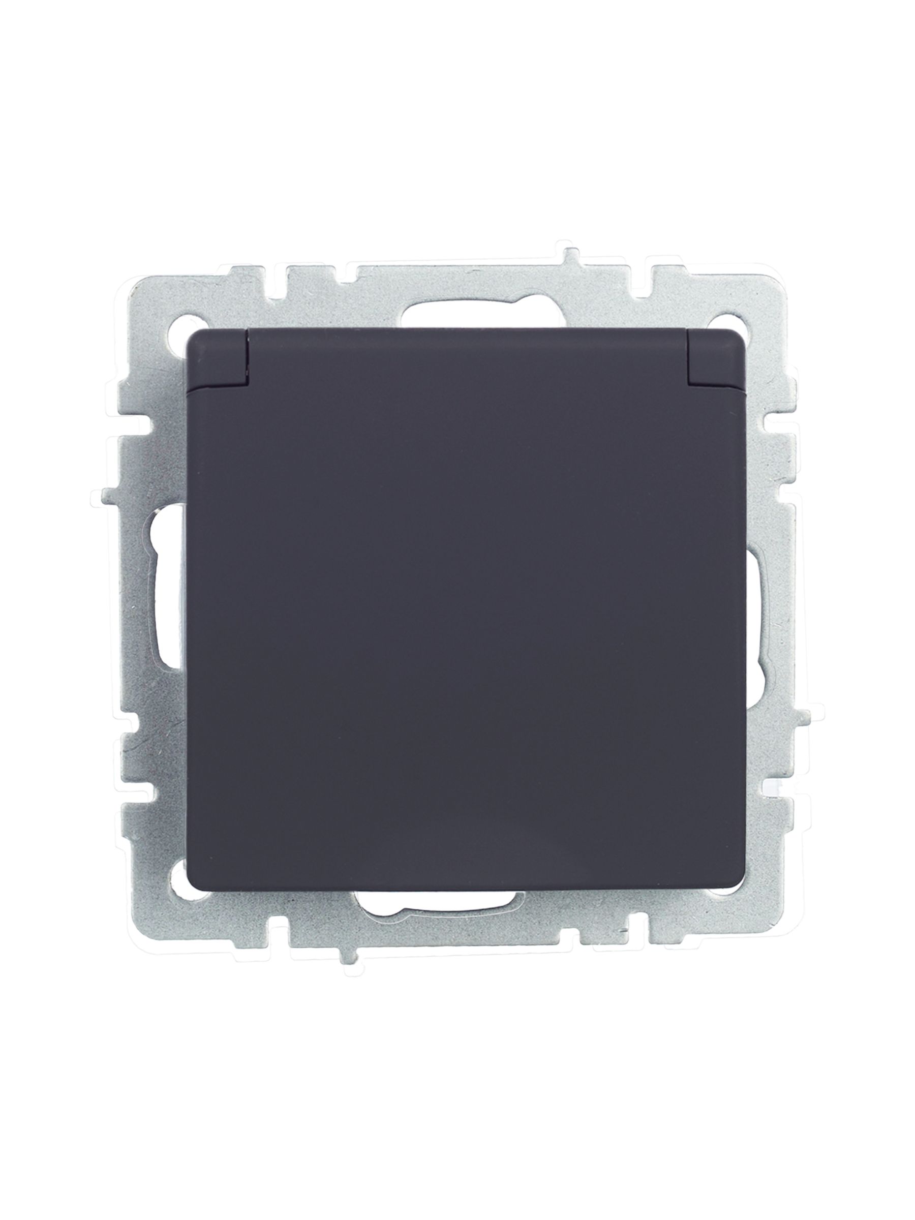             BRITE 1 ұялы жерлендірумен қақпақ мен перделері бар розетка 16А IP44 РСбш10-3-44-БрГ графит    