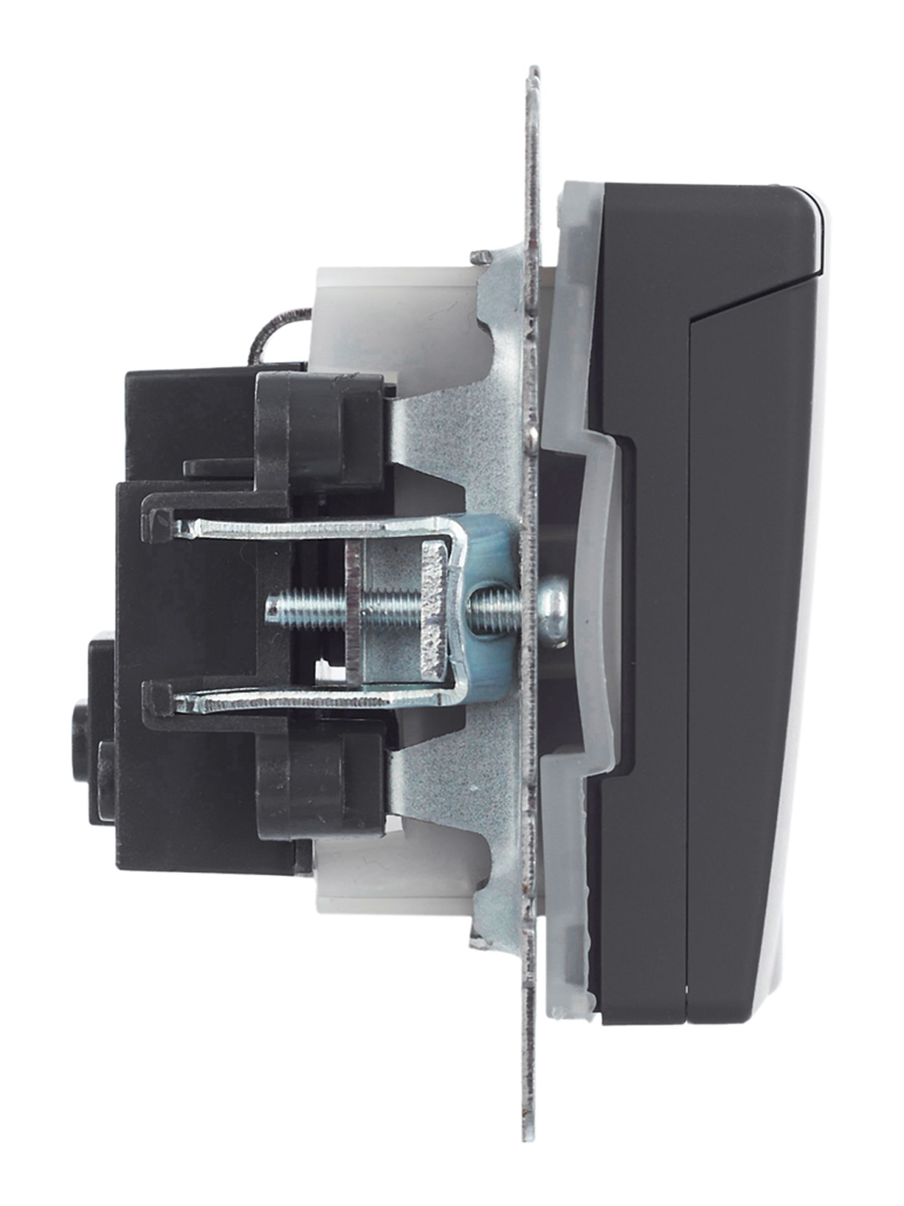            BRITE 1 ұялы жерлендірумен қақпақ мен перделері бар розетка 16А IP44 РСбш10-3-44-БрГ графит    