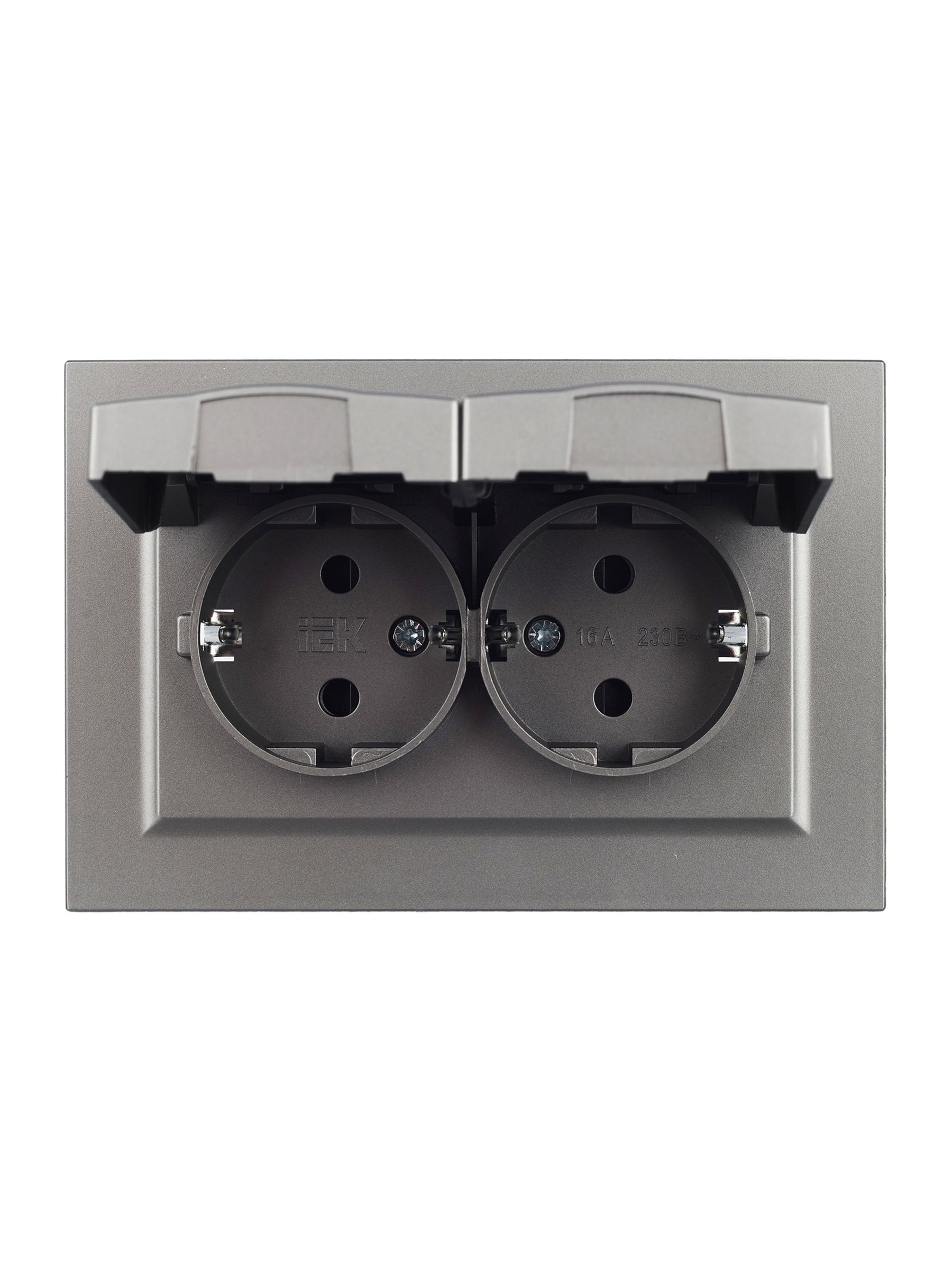             BRITE 2 ұялы қақпақ бар розетка 16А толық IP44 РСбш12-3-44-БрС болат ИЭК    