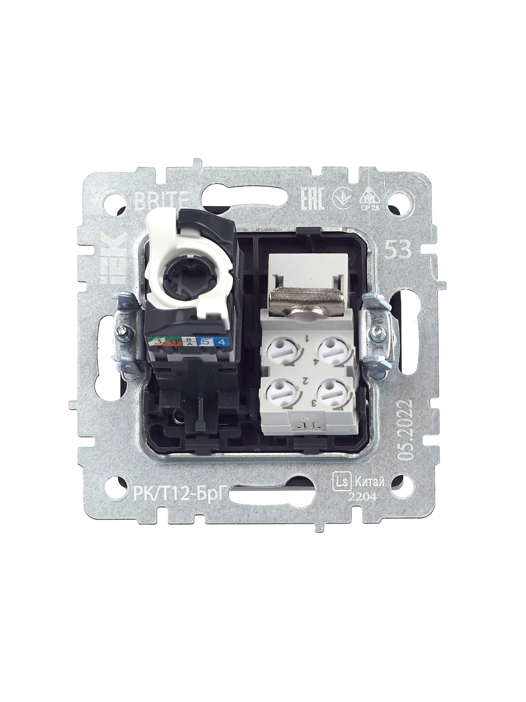             BRITE 2 ұялы розетка RJ11+RJ45 кат.5E РК/Т12-БрГ графит ИЭК    